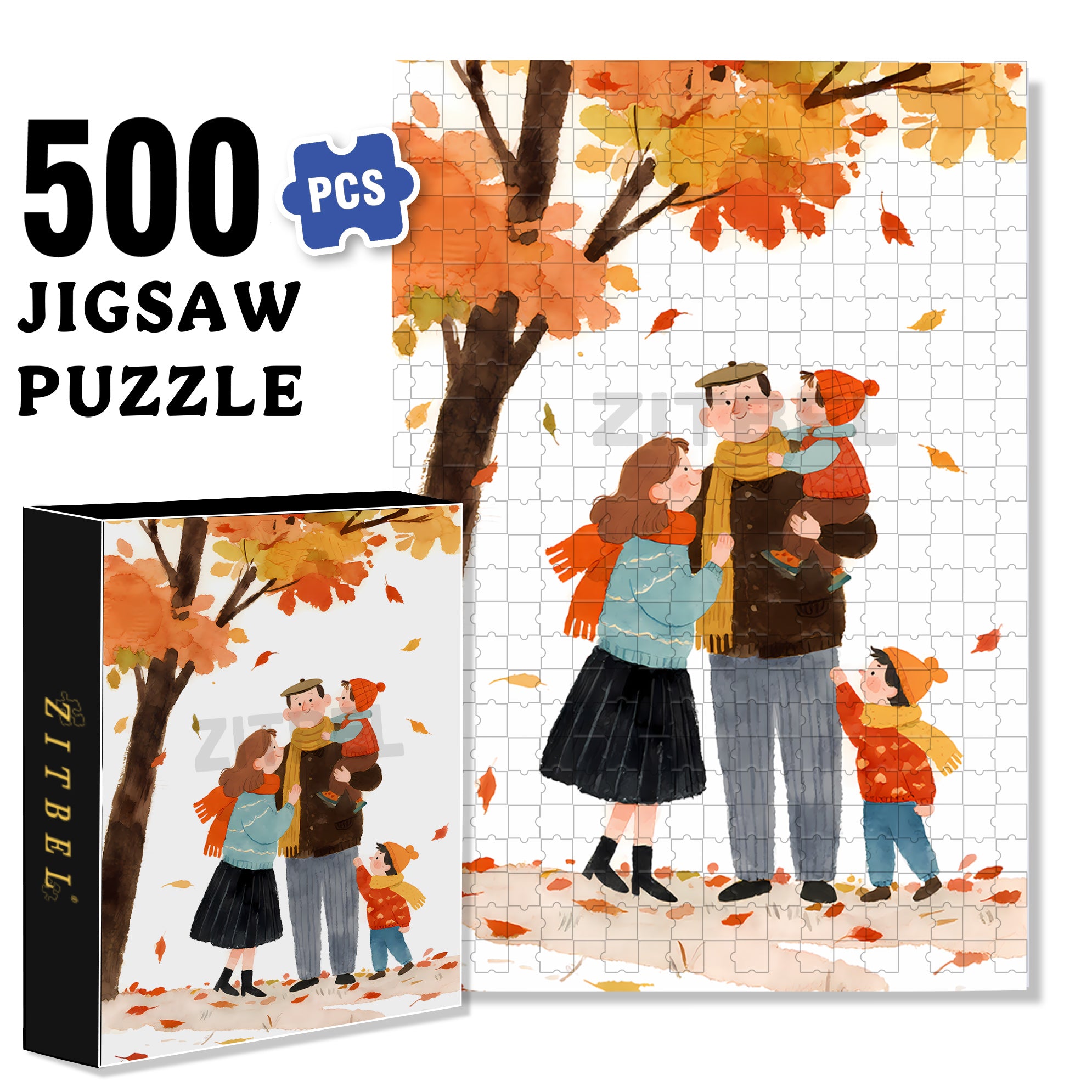 Family 500pcs/1000pcs Jigsaw Puzzle, Scratch-Resistant, Interactive Family Game & Brain-Boosting DIY Decor, Perfect for Halloween, Christmas & New Year Gifts, Family Puzzle Game
