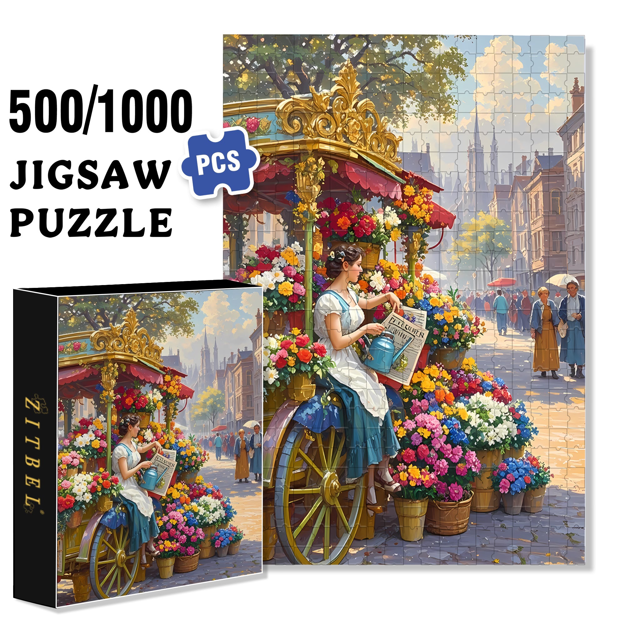 Flower Girl 500pcs/1000pcs Jigsaw Puzzle, Scratch-Resistant, Interactive Family Game & Brain-Boosting DIY Decor, Perfect for Halloween, Christmas & New Year Gifts, Family Puzzle Game