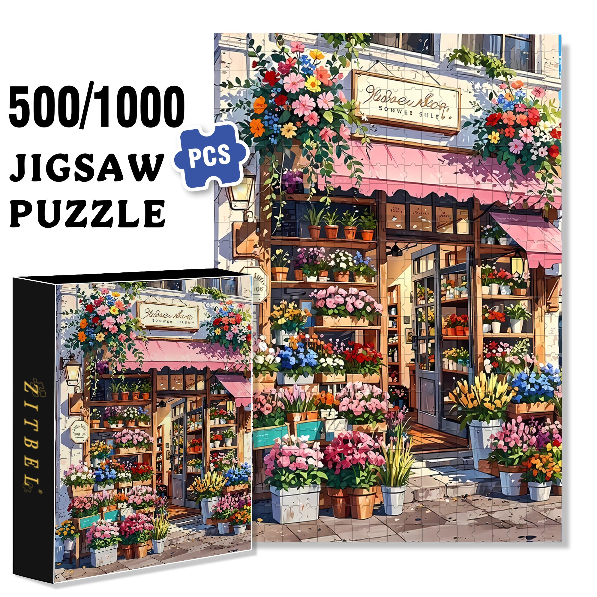 Flower Shop 500pcs/1000pcs Jigsaw Puzzle, Scratch-Resistant, Interactive Family Game & Brain-Boosting DIY Decor, Perfect for Halloween, Christmas & New Year Gifts, Family Puzzle Game