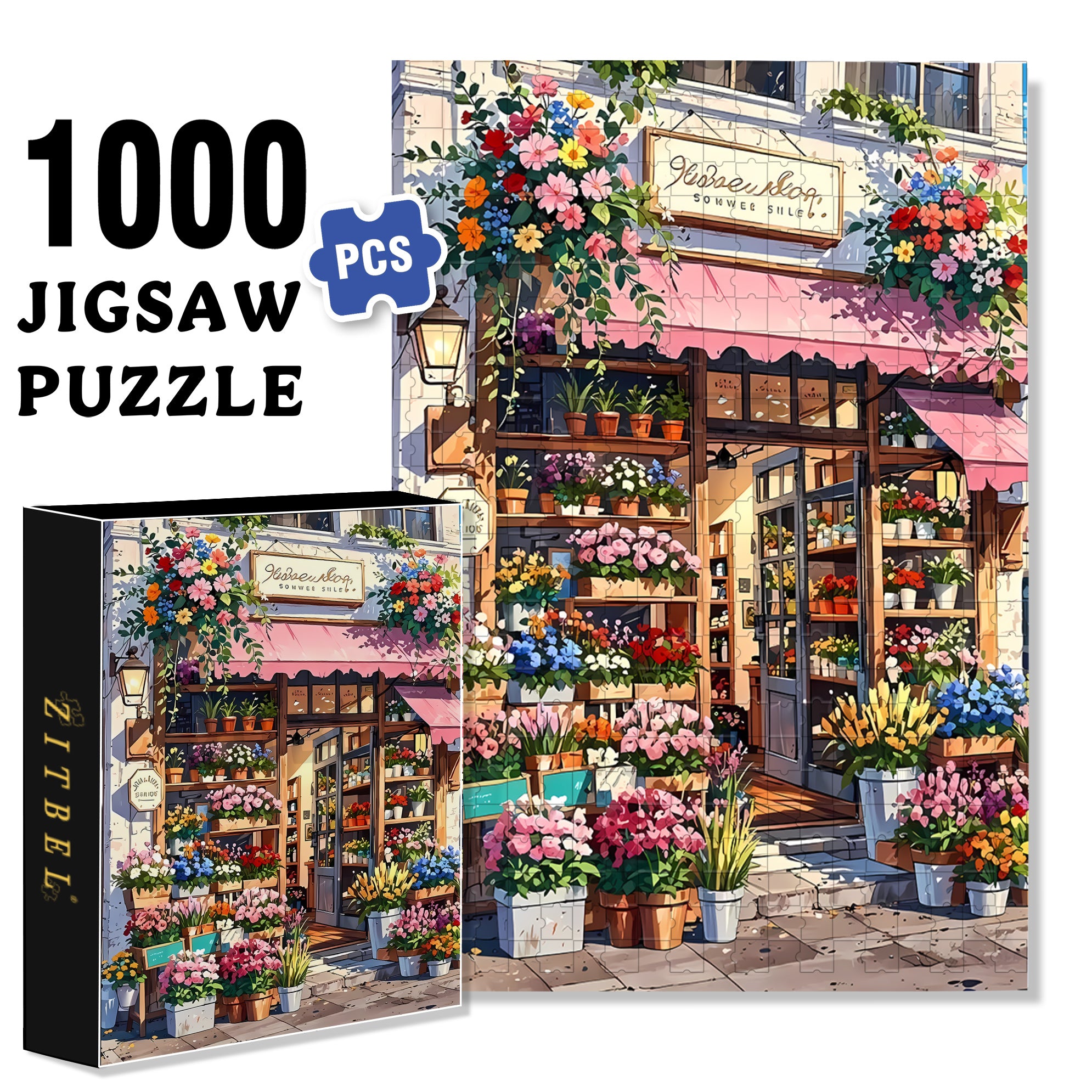 Flower Shop 500pcs/1000pcs Jigsaw Puzzle, Scratch-Resistant, Interactive Family Game & Brain-Boosting DIY Decor, Perfect for Halloween, Christmas & New Year Gifts, Family Puzzle Game