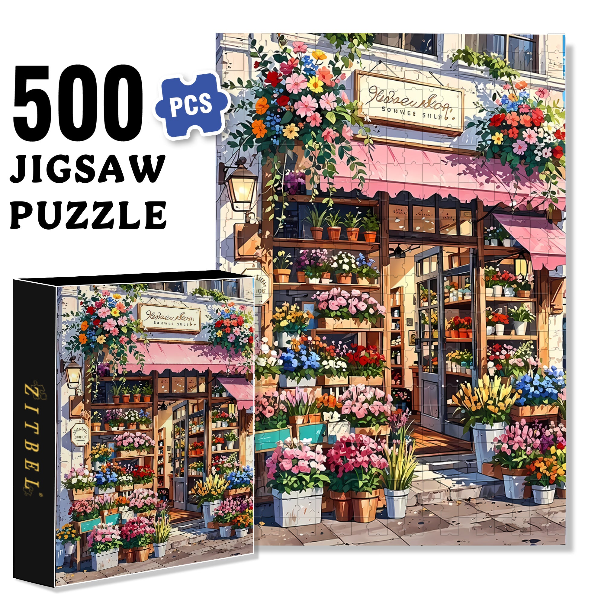 Flower Shop 500pcs/1000pcs Jigsaw Puzzle, Scratch-Resistant, Interactive Family Game & Brain-Boosting DIY Decor, Perfect for Halloween, Christmas & New Year Gifts, Family Puzzle Game