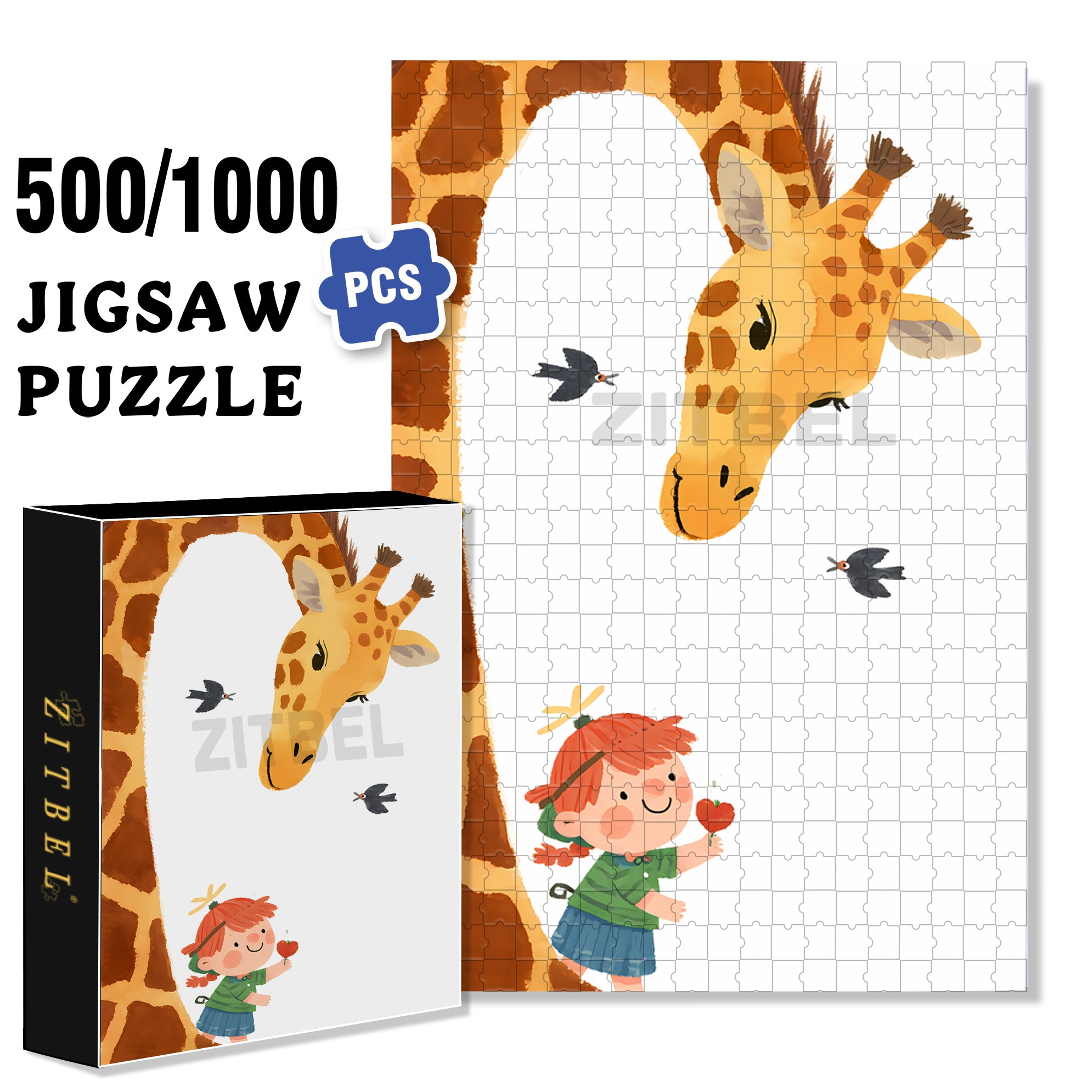 Giraffe 500pcs/1000pcs Jigsaw Puzzle, Scratch-Resistant, Interactive Family Game & Brain-Boosting DIY Decor, Perfect for Halloween, Christmas & New Year Gifts, Family Puzzle Game