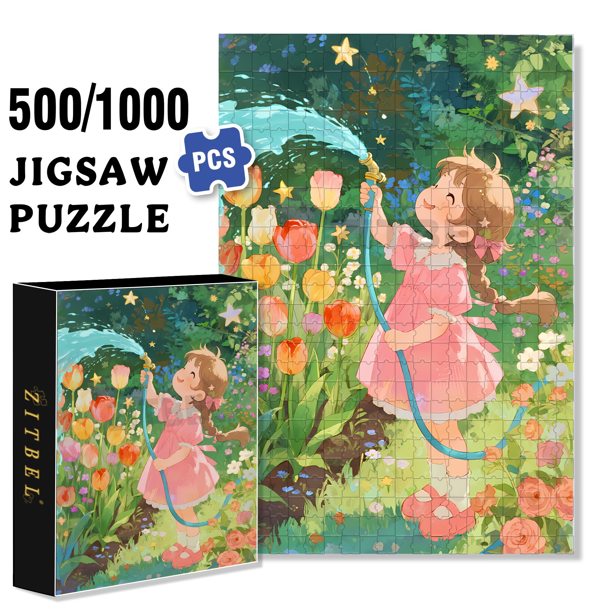 Happy Garden 500pcs/1000pcs Jigsaw Puzzle, Scratch-Resistant, Interactive Family Game & Brain-Boosting DIY Decor, Perfect for Halloween, Christmas & New Year Gifts, Family Puzzle Game
