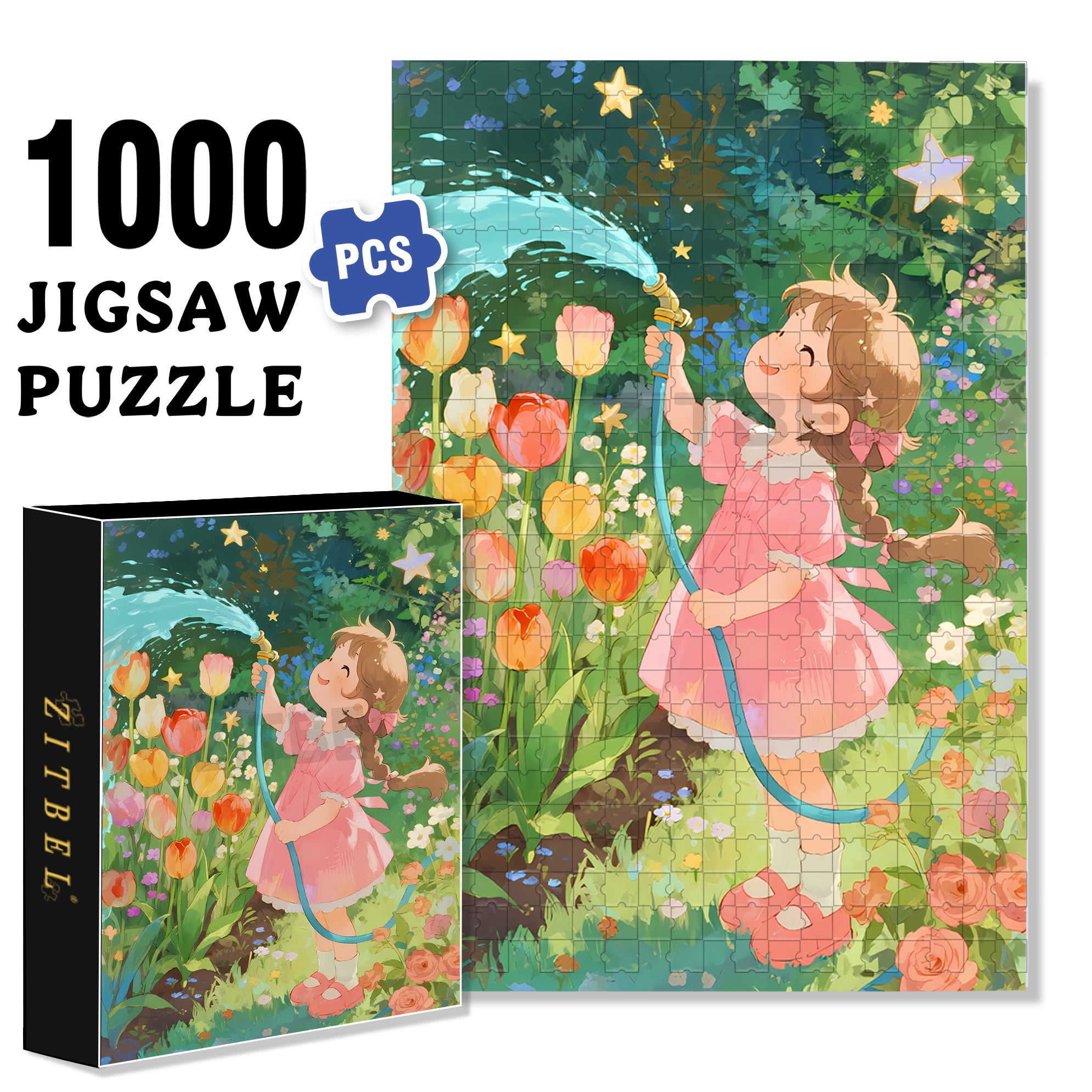 Happy Garden 500pcs/1000pcs Jigsaw Puzzle, Scratch-Resistant, Interactive Family Game & Brain-Boosting DIY Decor, Perfect for Halloween, Christmas & New Year Gifts, Family Puzzle Game