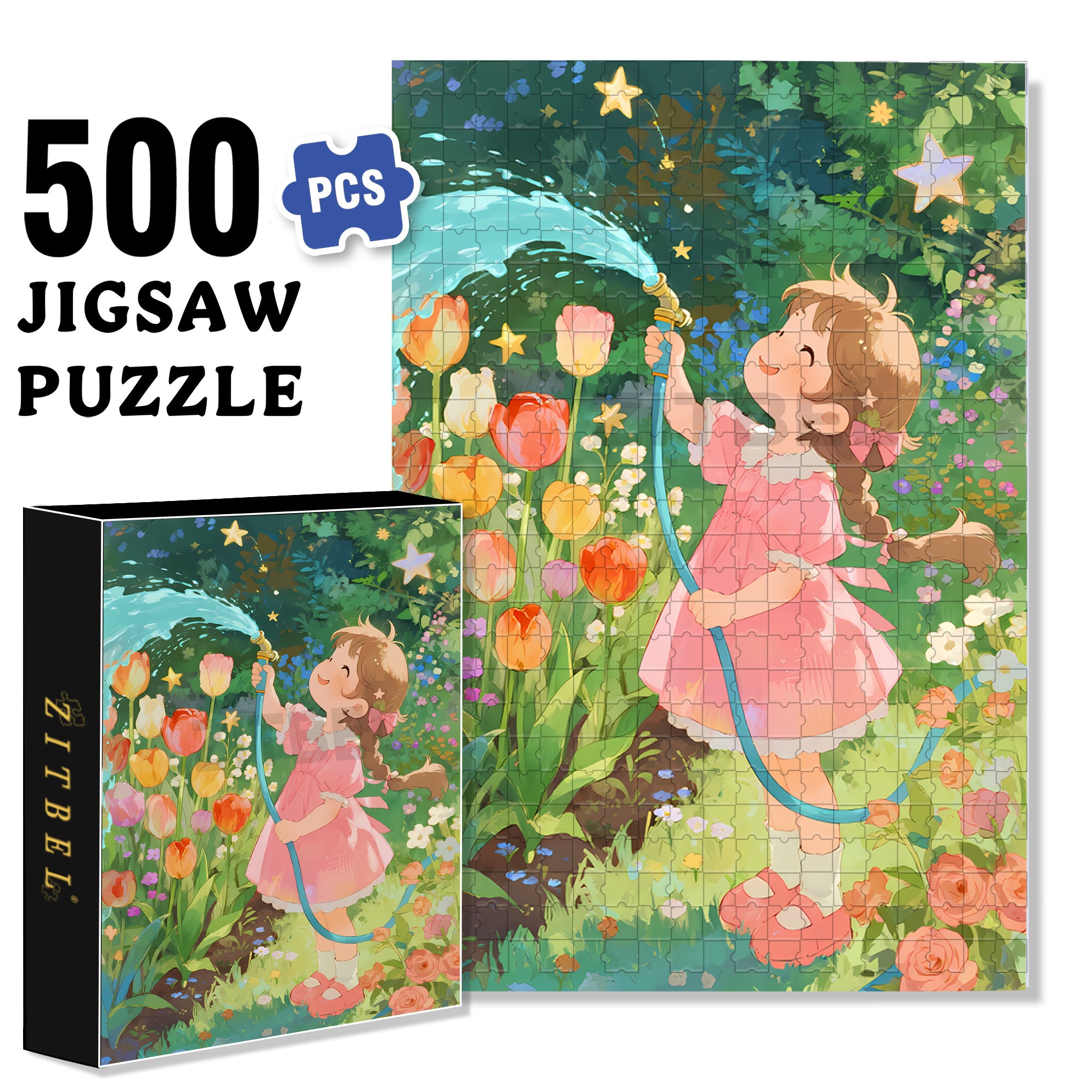 Happy Garden 500pcs/1000pcs Jigsaw Puzzle, Scratch-Resistant, Interactive Family Game & Brain-Boosting DIY Decor, Perfect for Halloween, Christmas & New Year Gifts, Family Puzzle Game