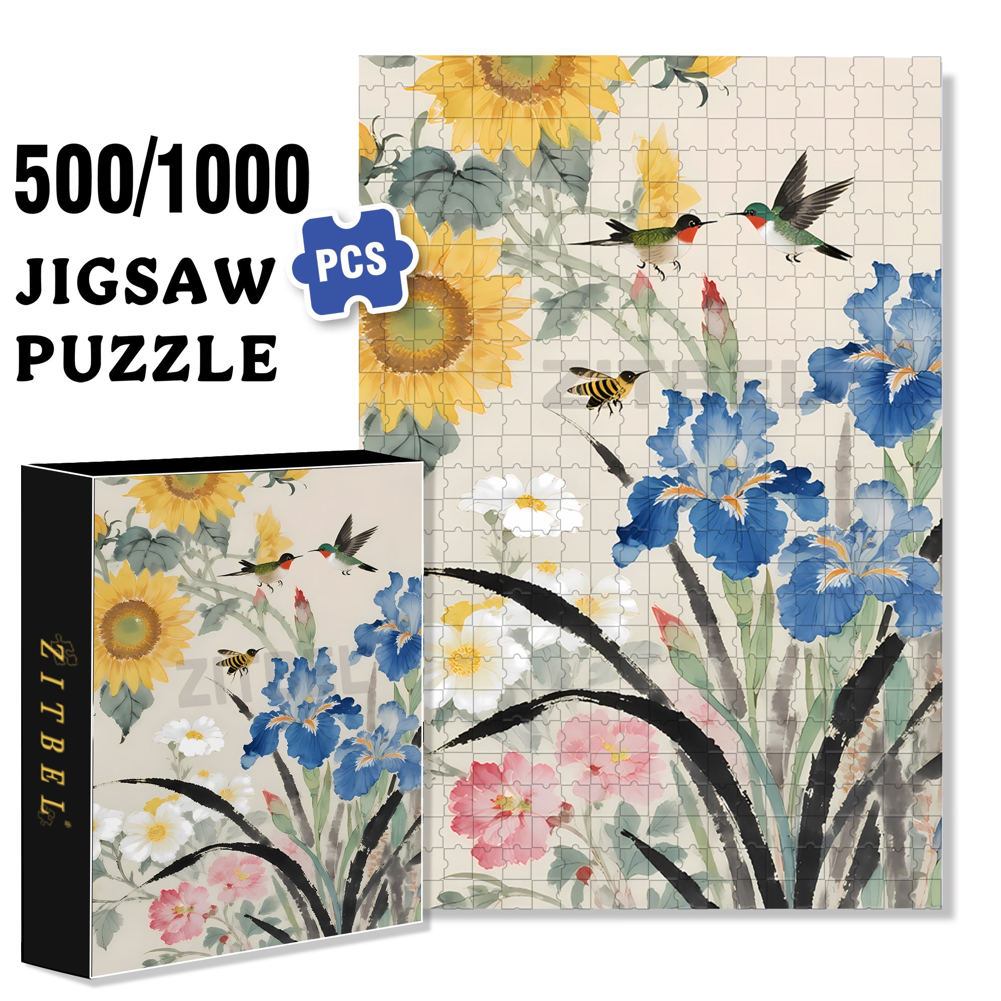 Hummingbird 500pcs/1000pcs Jigsaw Puzzle, Scratch-Resistant, Interactive Family Game & Brain-Boosting DIY Decor, Perfect for Halloween, Christmas & New Year Gifts, Family Puzzle Game