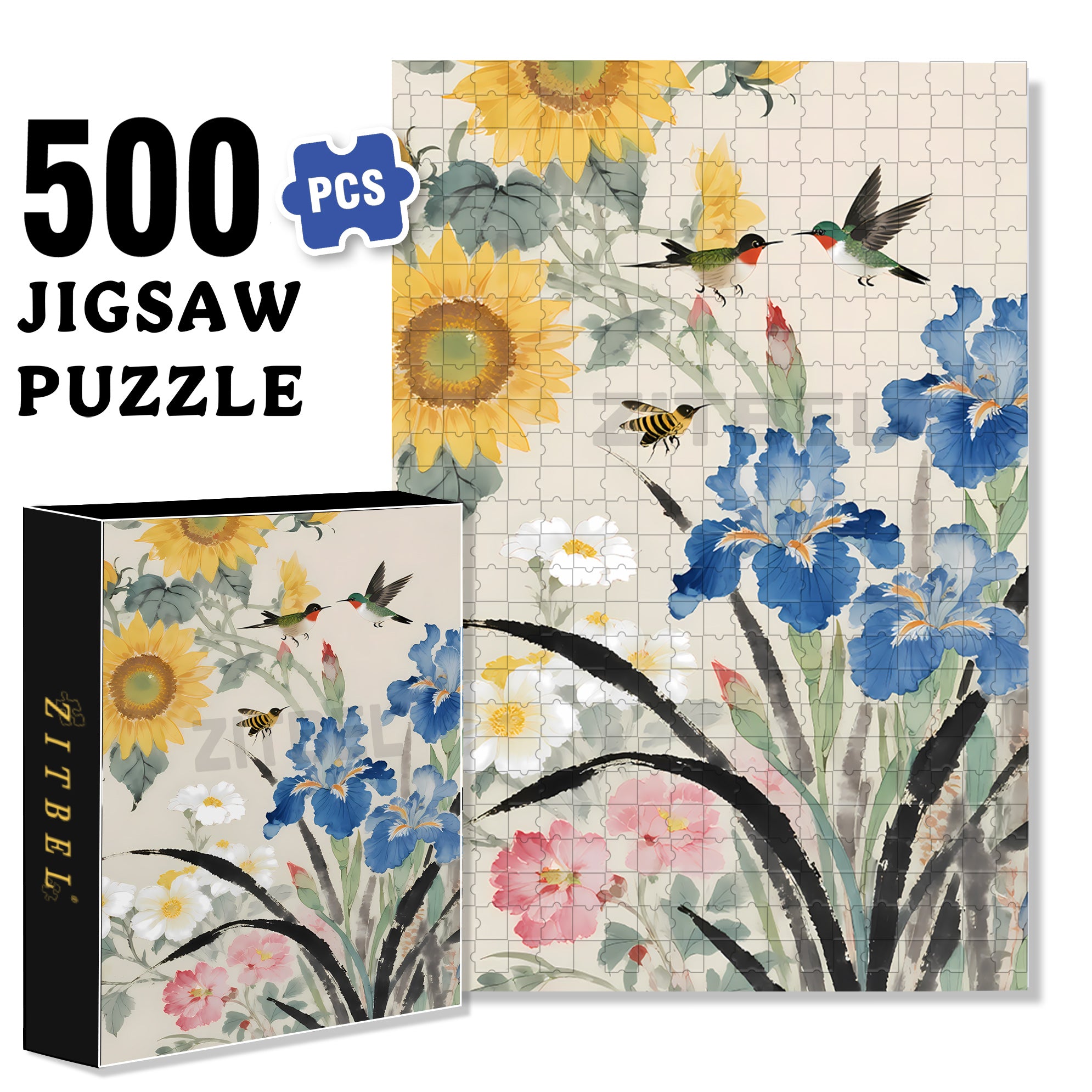 Hummingbird 500pcs/1000pcs Jigsaw Puzzle, Scratch-Resistant, Interactive Family Game & Brain-Boosting DIY Decor, Perfect for Halloween, Christmas & New Year Gifts, Family Puzzle Game
