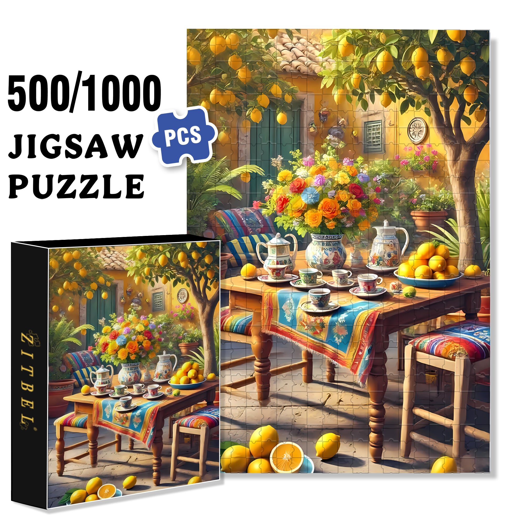 Lemon Tree 500pcs/1000pcs Jigsaw Puzzle, Scratch-Resistant, Interactive Family Game & Brain-Boosting DIY Decor, Perfect for Halloween, Christmas & New Year Gifts, Family Puzzle Game