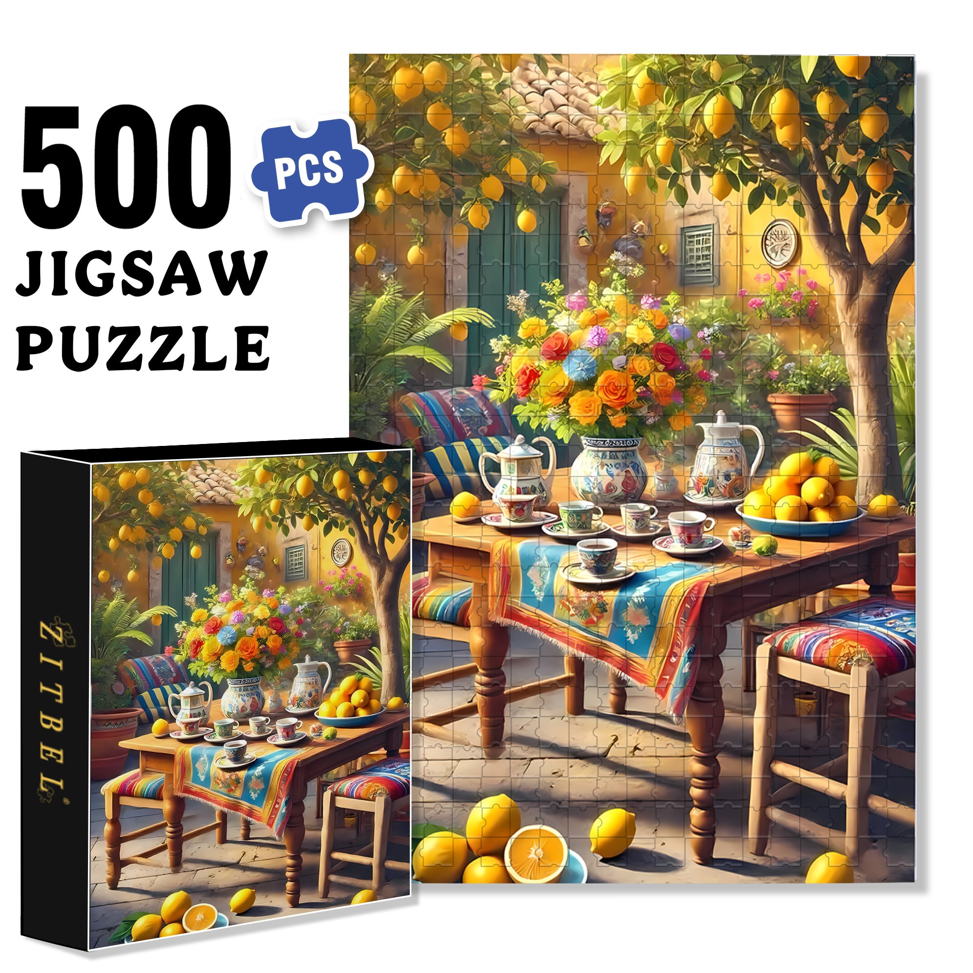 Lemon Tree 500pcs/1000pcs Jigsaw Puzzle, Scratch-Resistant, Interactive Family Game & Brain-Boosting DIY Decor, Perfect for Halloween, Christmas & New Year Gifts, Family Puzzle Game