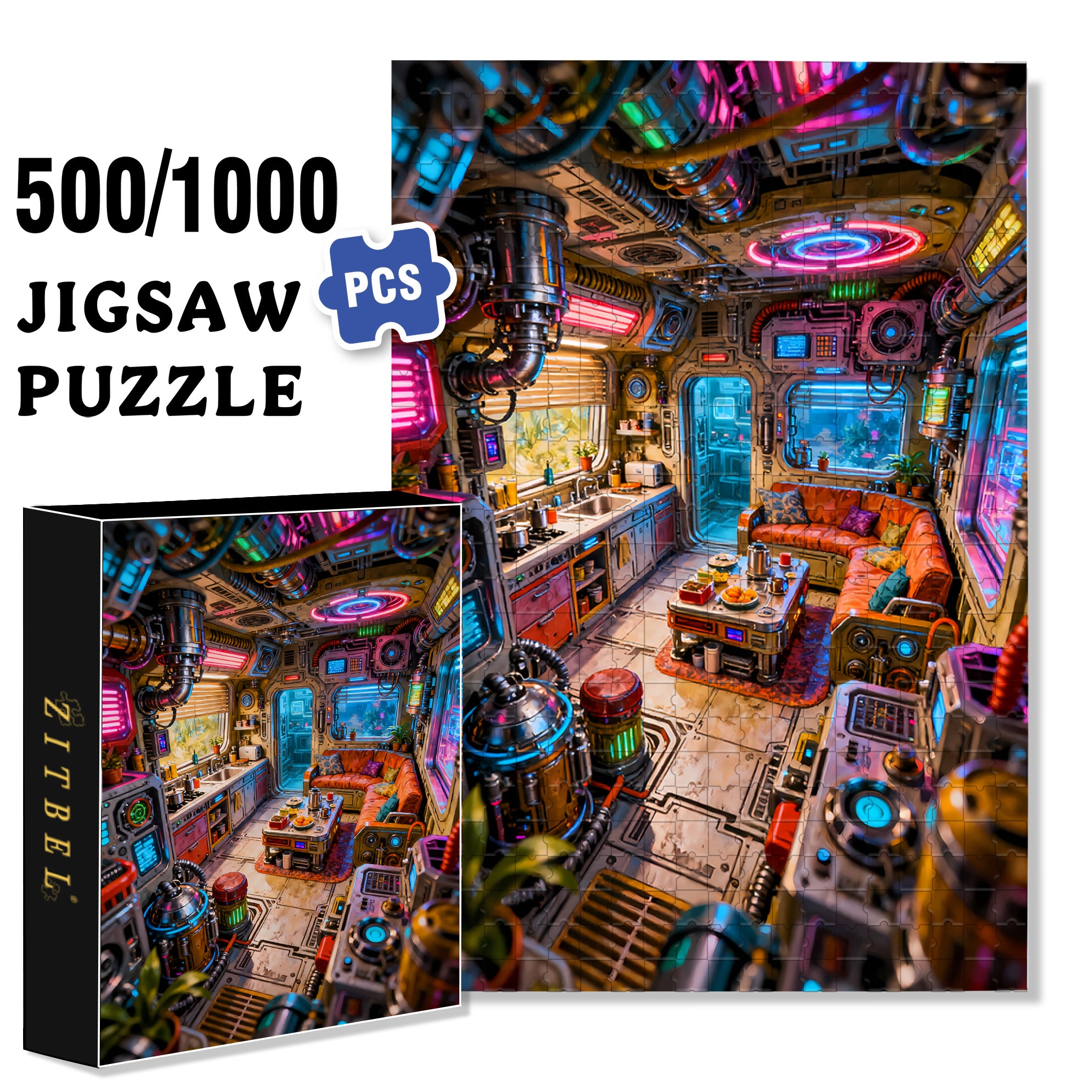 Room Of The Future 500pcs/1000pcs Jigsaw Puzzle, Scratch-Resistant, Interactive Family Game & Brain-Boosting DIY Decor, Perfect for Halloween, Christmas & New Year Gifts, Family Puzzle Game