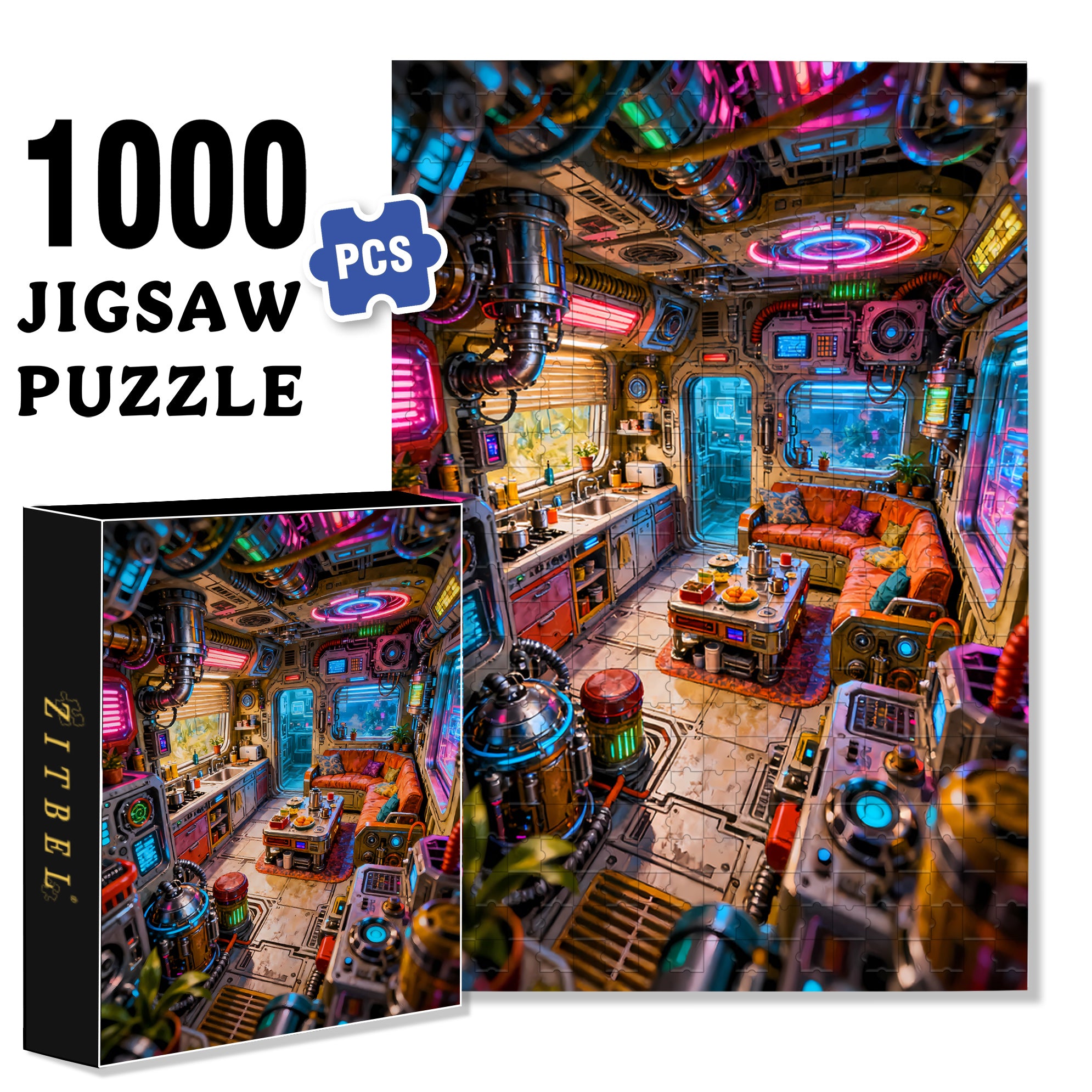 Room Of The Future 500pcs/1000pcs Jigsaw Puzzle, Scratch-Resistant, Interactive Family Game & Brain-Boosting DIY Decor, Perfect for Halloween, Christmas & New Year Gifts, Family Puzzle Game