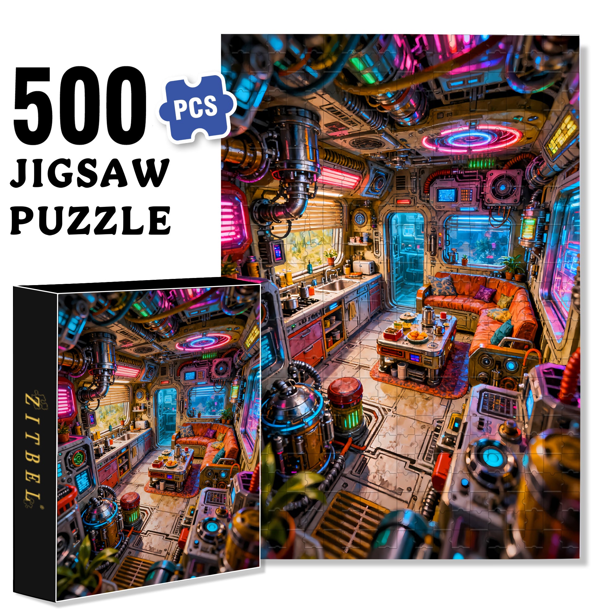 Room Of The Future 500pcs/1000pcs Jigsaw Puzzle, Scratch-Resistant, Interactive Family Game & Brain-Boosting DIY Decor, Perfect for Halloween, Christmas & New Year Gifts, Family Puzzle Game