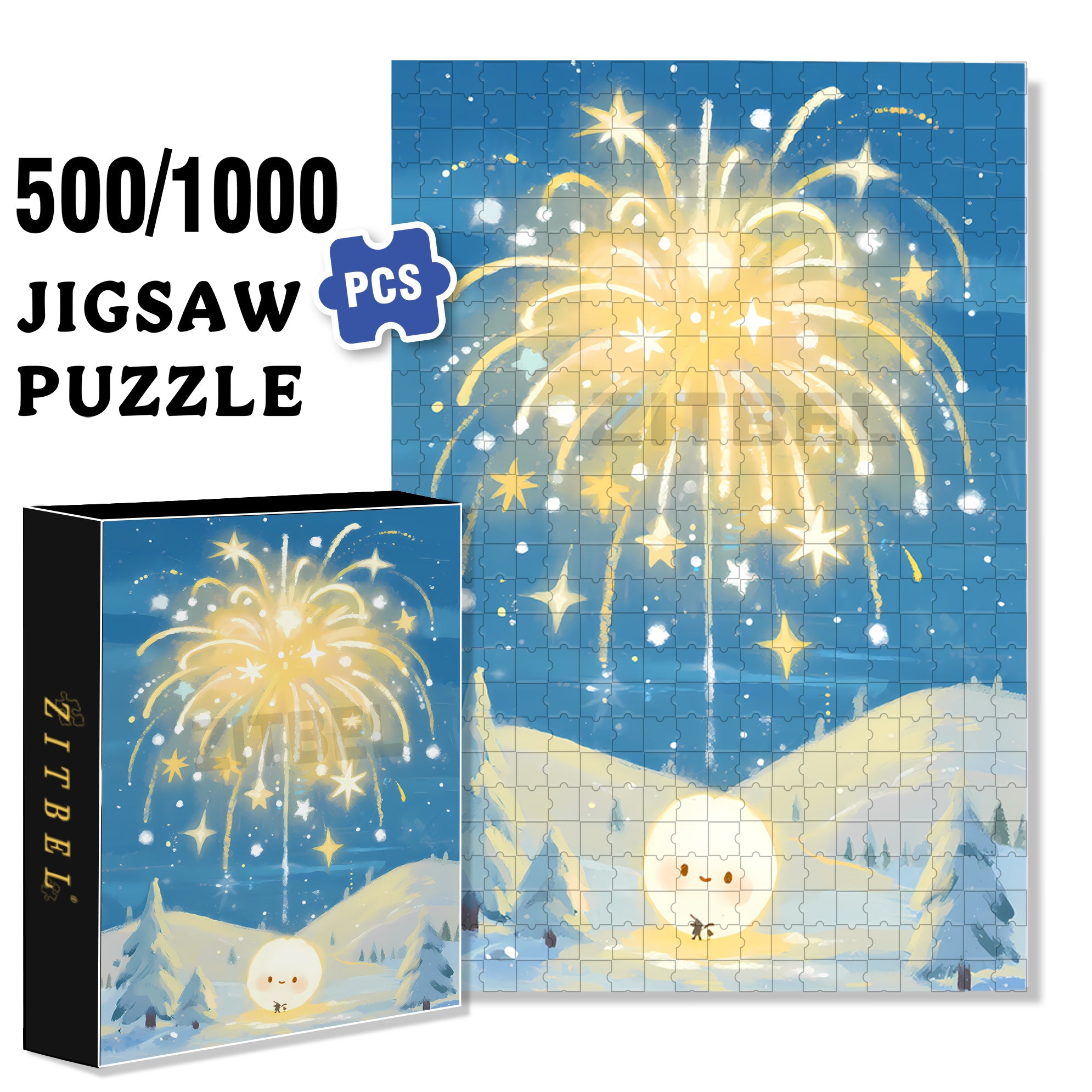 Snow Fireworks 500pcs/1000pcs Jigsaw Puzzle, Scratch-Resistant, Interactive Family Game & Brain-Boosting DIY Decor, Perfect for Halloween, Christmas & New Year Gifts, Family Puzzle Game