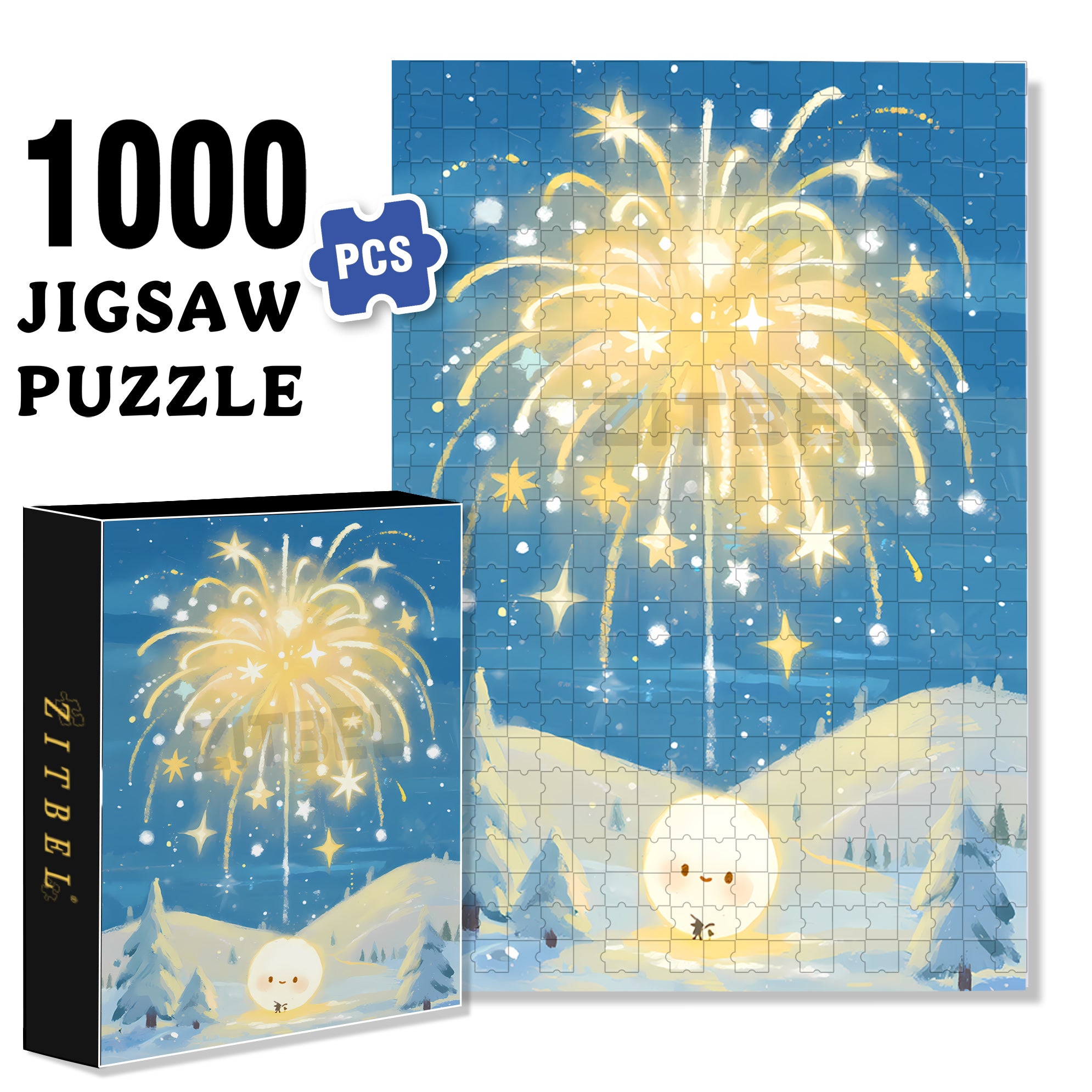 Snow Fireworks 500pcs/1000pcs Jigsaw Puzzle, Scratch-Resistant, Interactive Family Game & Brain-Boosting DIY Decor, Perfect for Halloween, Christmas & New Year Gifts, Family Puzzle Game