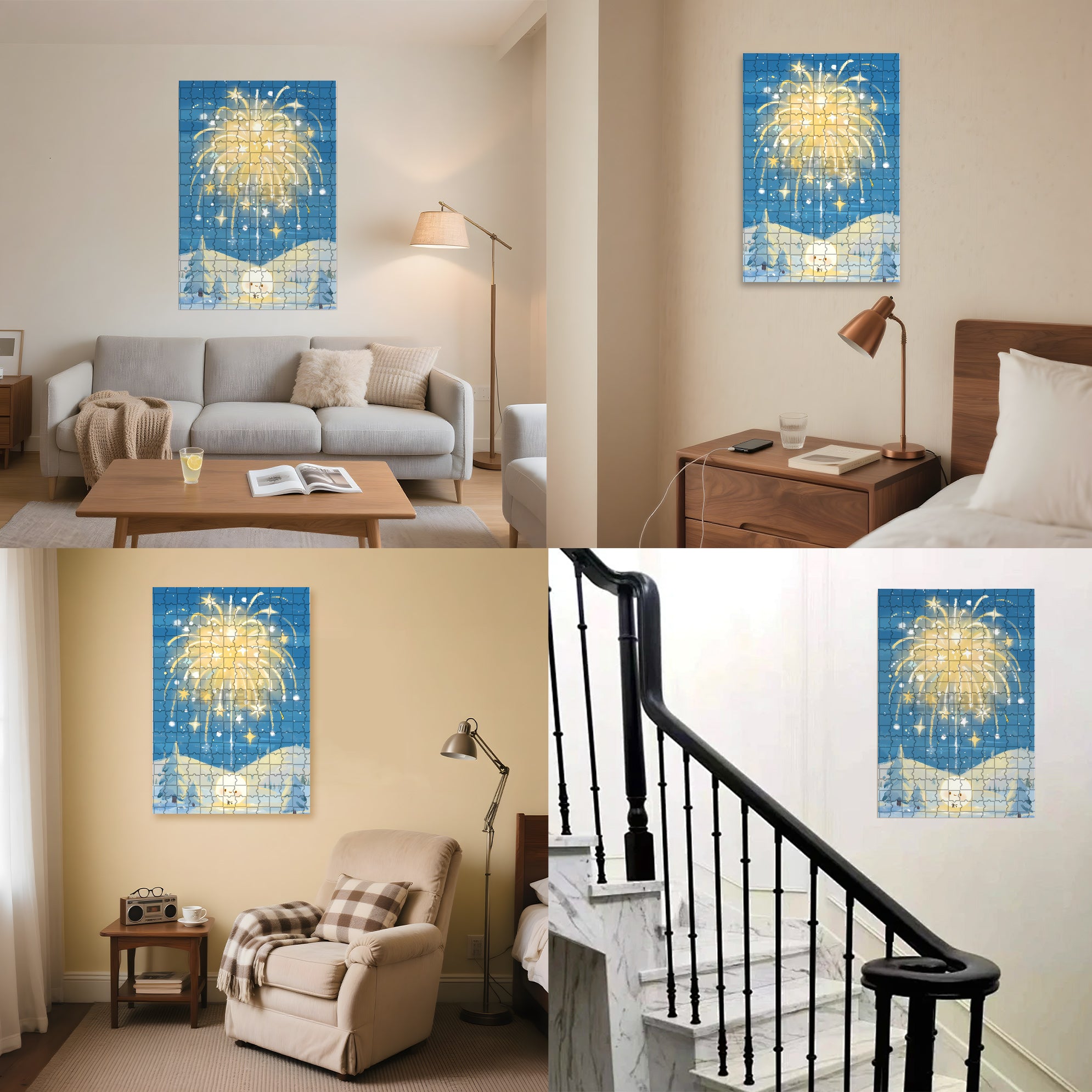 Snow Fireworks 500pcs/1000pcs Jigsaw Puzzle, Scratch-Resistant, Interactive Family Game & Brain-Boosting DIY Decor, Perfect for Halloween, Christmas & New Year Gifts, Family Puzzle Game