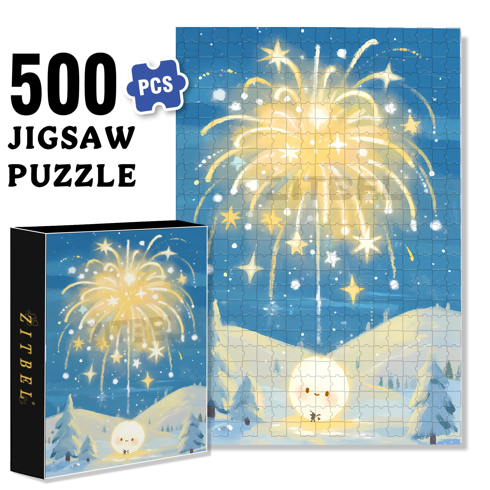 Snow Fireworks 500pcs/1000pcs Jigsaw Puzzle, Scratch-Resistant, Interactive Family Game & Brain-Boosting DIY Decor, Perfect for Halloween, Christmas & New Year Gifts, Family Puzzle Game