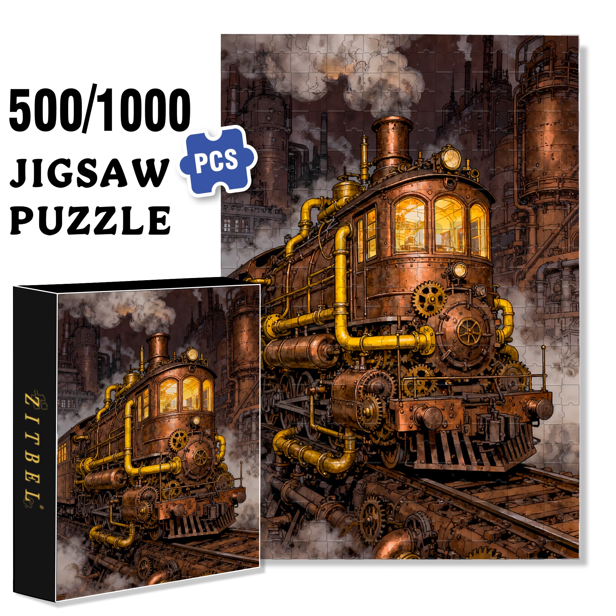 Steam Train 500pcs/1000pcs Jigsaw Puzzle, Scratch-Resistant, Interactive Family Game & Brain-Boosting DIY Decor, Perfect for Halloween, Christmas & New Year Gifts, Family Puzzle Game