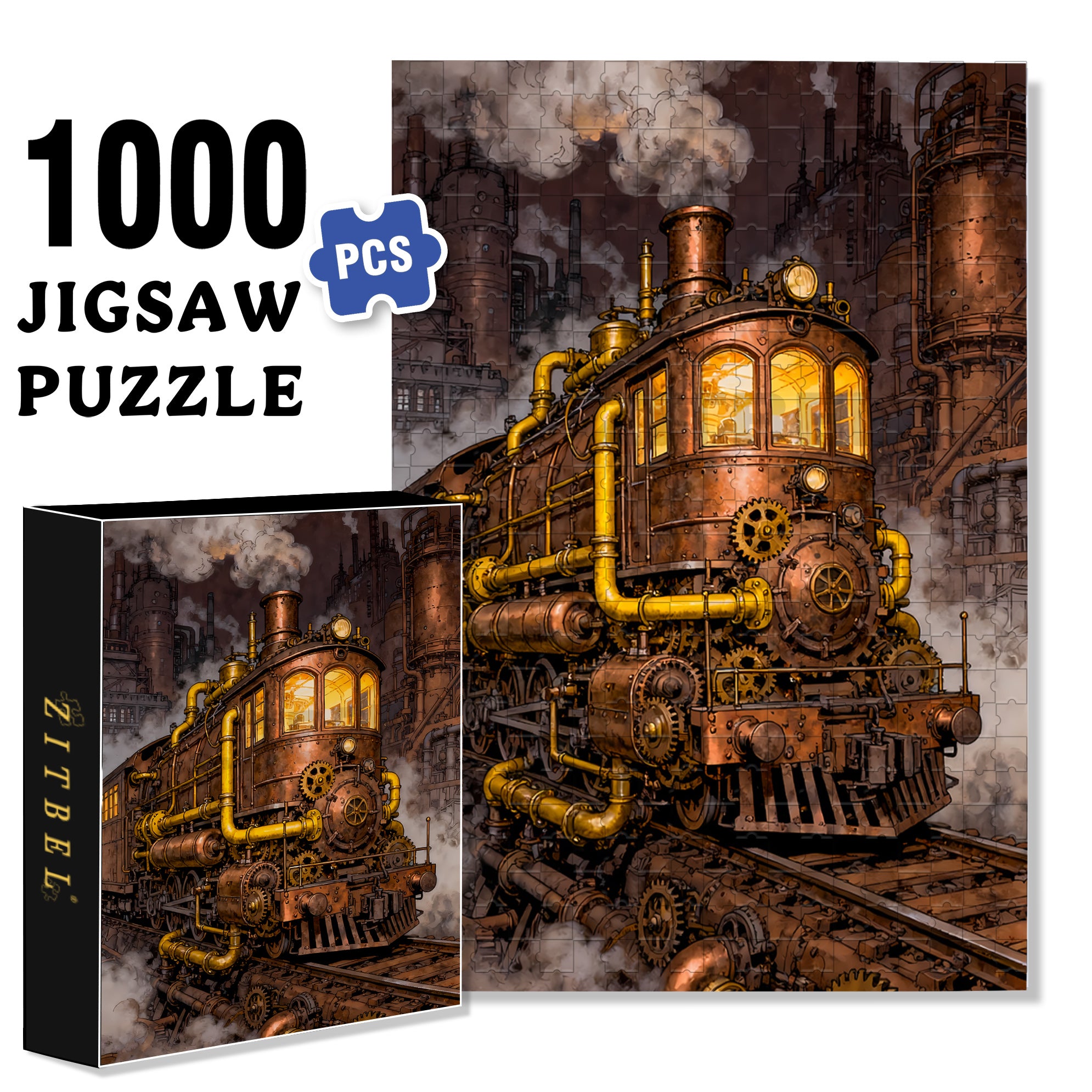 Steam Train 500pcs/1000pcs Jigsaw Puzzle, Scratch-Resistant, Interactive Family Game & Brain-Boosting DIY Decor, Perfect for Halloween, Christmas & New Year Gifts, Family Puzzle Game
