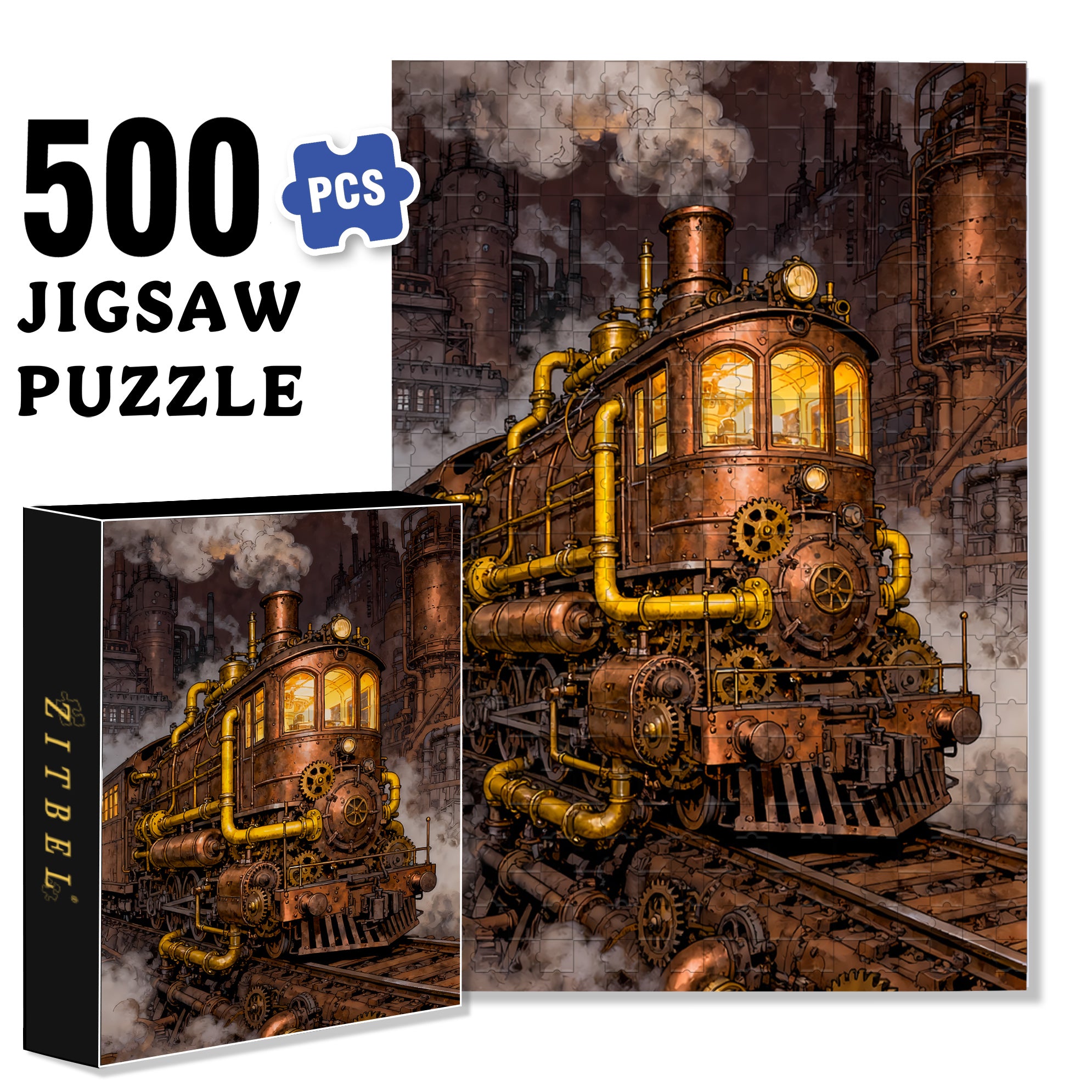 Steam Train 500pcs/1000pcs Jigsaw Puzzle, Scratch-Resistant, Interactive Family Game & Brain-Boosting DIY Decor, Perfect for Halloween, Christmas & New Year Gifts, Family Puzzle Game