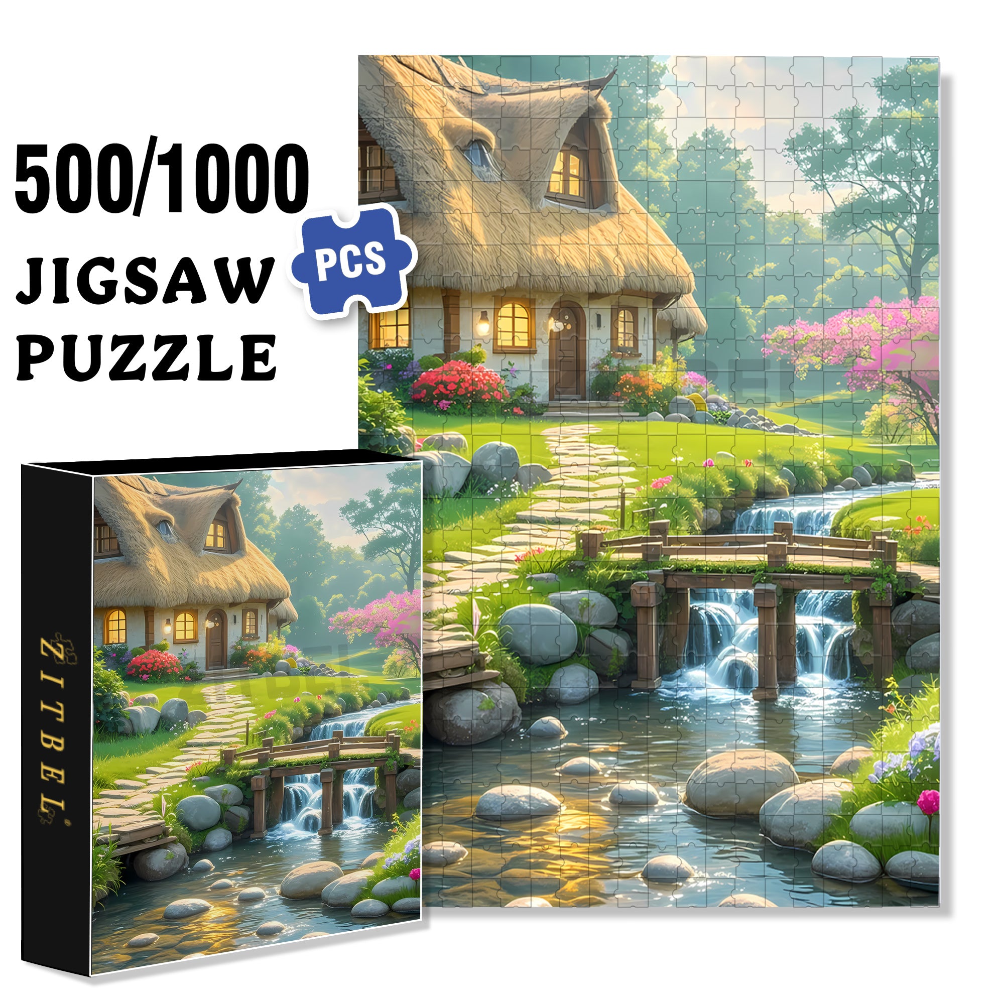 Stone Road 500pcs/1000pcs Jigsaw Puzzle, Scratch-Resistant, Interactive Family Game & Brain-Boosting DIY Decor, Perfect for Halloween, Christmas & New Year Gifts, Family Puzzle Game