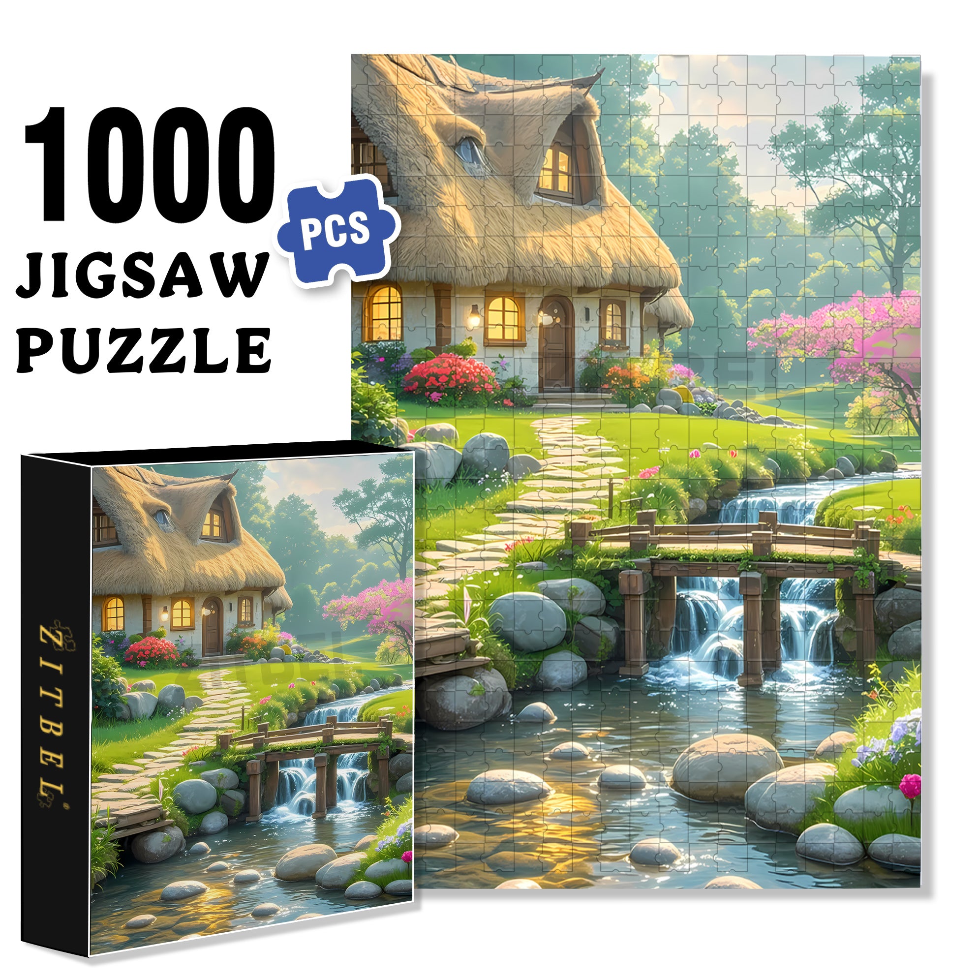 Stone Road 500pcs/1000pcs Jigsaw Puzzle, Scratch-Resistant, Interactive Family Game & Brain-Boosting DIY Decor, Perfect for Halloween, Christmas & New Year Gifts, Family Puzzle Game
