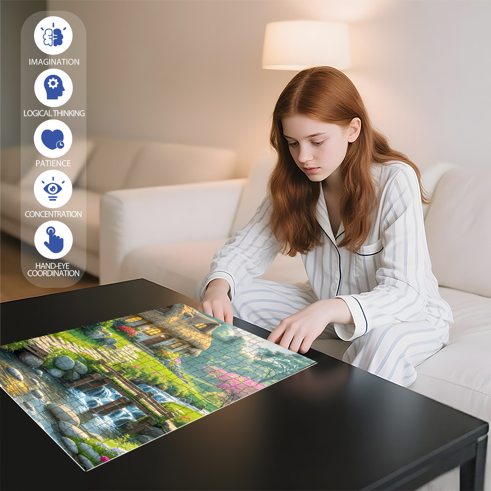 Stone Road 500pcs/1000pcs Jigsaw Puzzle, Scratch-Resistant, Interactive Family Game & Brain-Boosting DIY Decor, Perfect for Halloween, Christmas & New Year Gifts, Family Puzzle Game