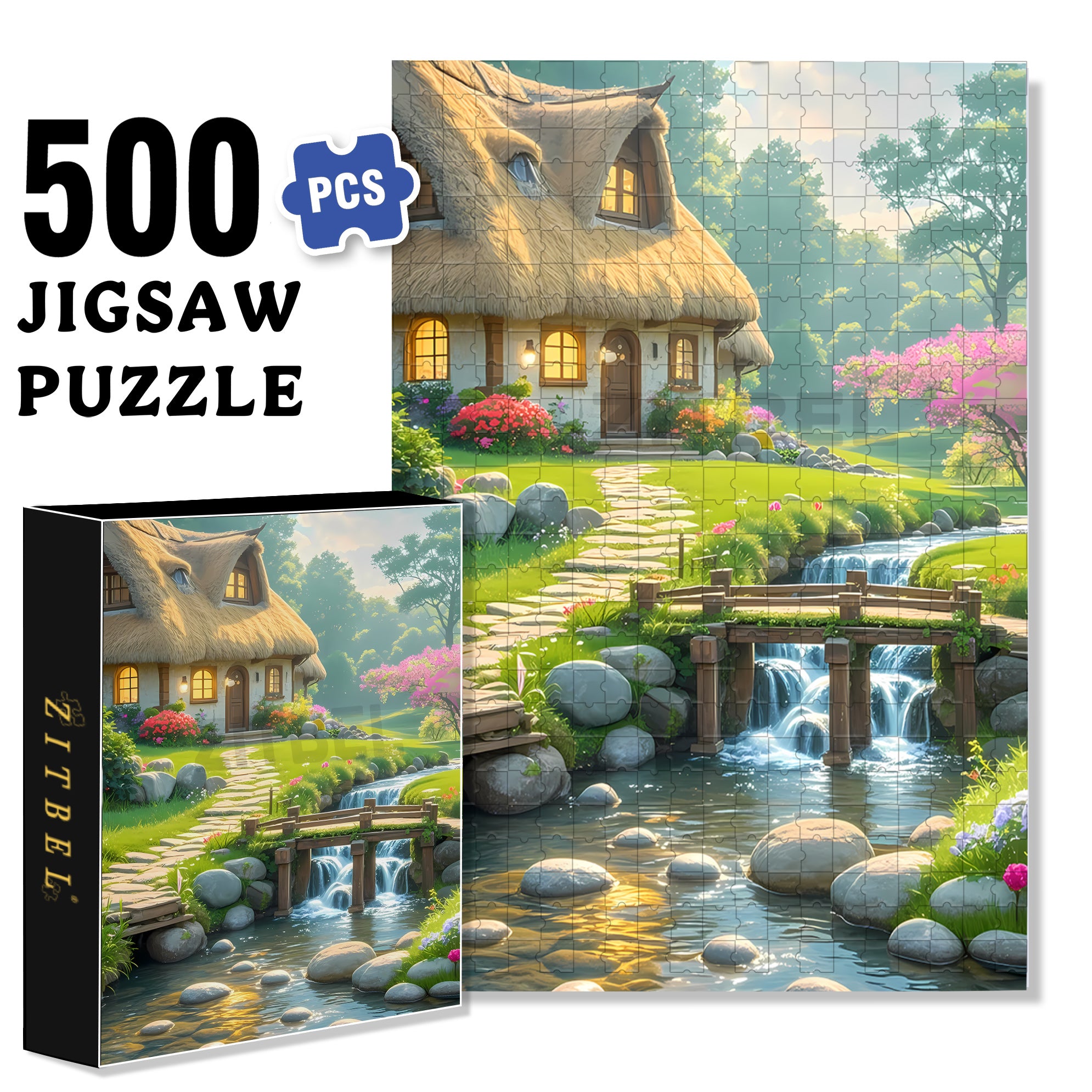 Stone Road 500pcs/1000pcs Jigsaw Puzzle, Scratch-Resistant, Interactive Family Game & Brain-Boosting DIY Decor, Perfect for Halloween, Christmas & New Year Gifts, Family Puzzle Game