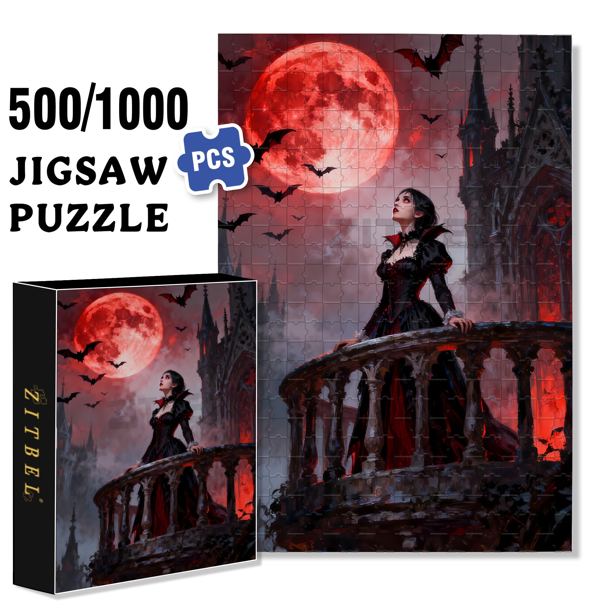 Vampire 500pcs/1000pcs Jigsaw Puzzle, Scratch-Resistant, Interactive Family Game & Brain-Boosting DIY Decor, Perfect for Halloween, Christmas & New Year Gifts, Family Puzzle Game