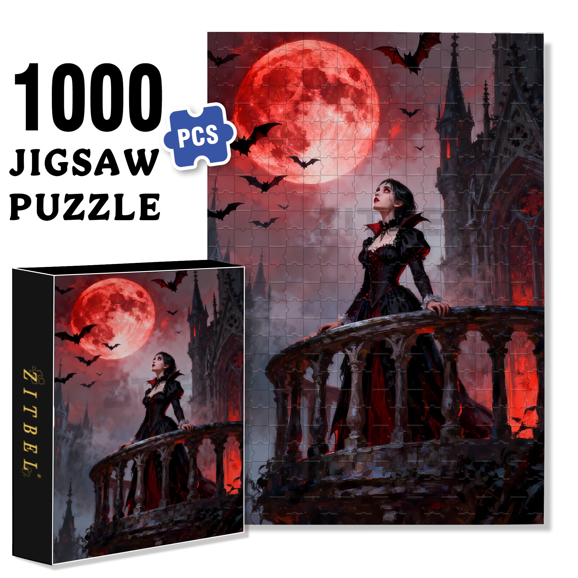 Vampire 500pcs/1000pcs Jigsaw Puzzle, Scratch-Resistant, Interactive Family Game & Brain-Boosting DIY Decor, Perfect for Halloween, Christmas & New Year Gifts, Family Puzzle Game