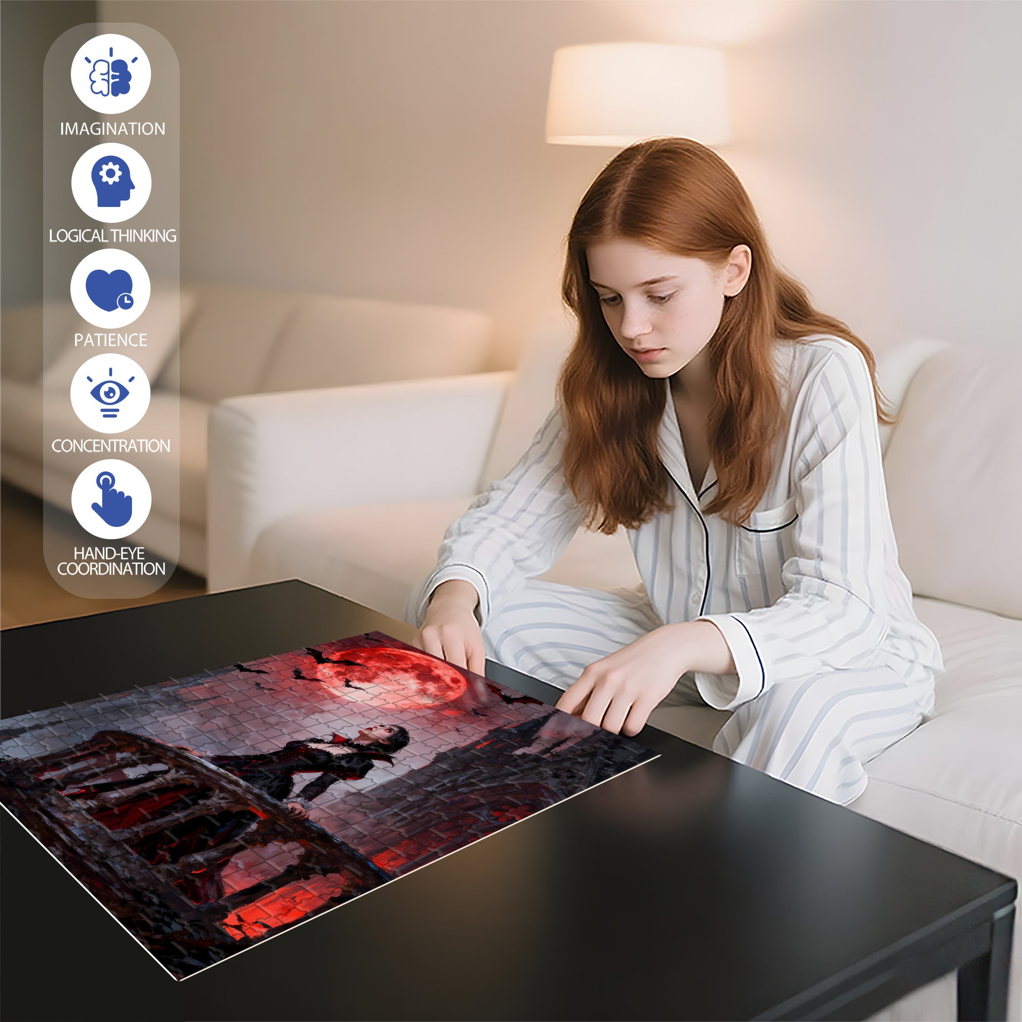 Vampire 500pcs/1000pcs Jigsaw Puzzle, Scratch-Resistant, Interactive Family Game & Brain-Boosting DIY Decor, Perfect for Halloween, Christmas & New Year Gifts, Family Puzzle Game