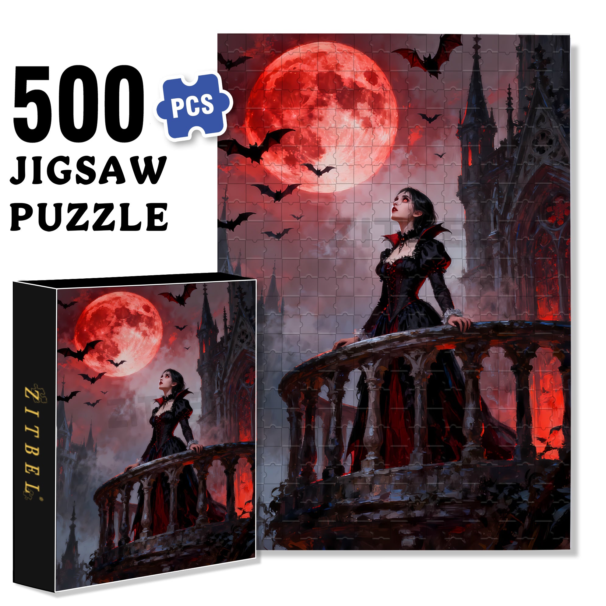 Vampire 500pcs/1000pcs Jigsaw Puzzle, Scratch-Resistant, Interactive Family Game & Brain-Boosting DIY Decor, Perfect for Halloween, Christmas & New Year Gifts, Family Puzzle Game