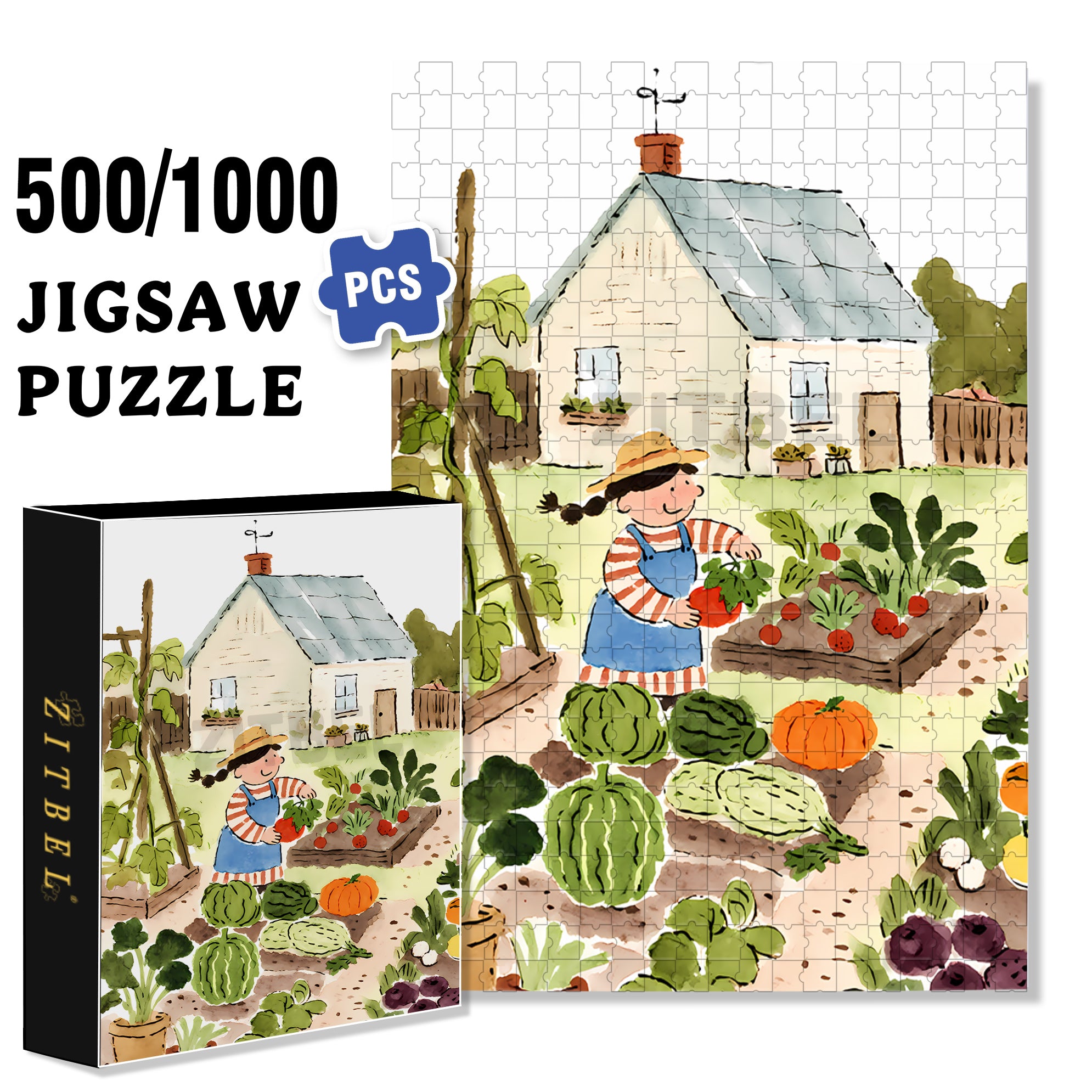 Vegetable Yard 500pcs/1000pcs Jigsaw Puzzle, Scratch-Resistant, Interactive Family Game & Brain-Boosting DIY Decor, Perfect for Halloween, Christmas & New Year Gifts, Family Puzzle Game
