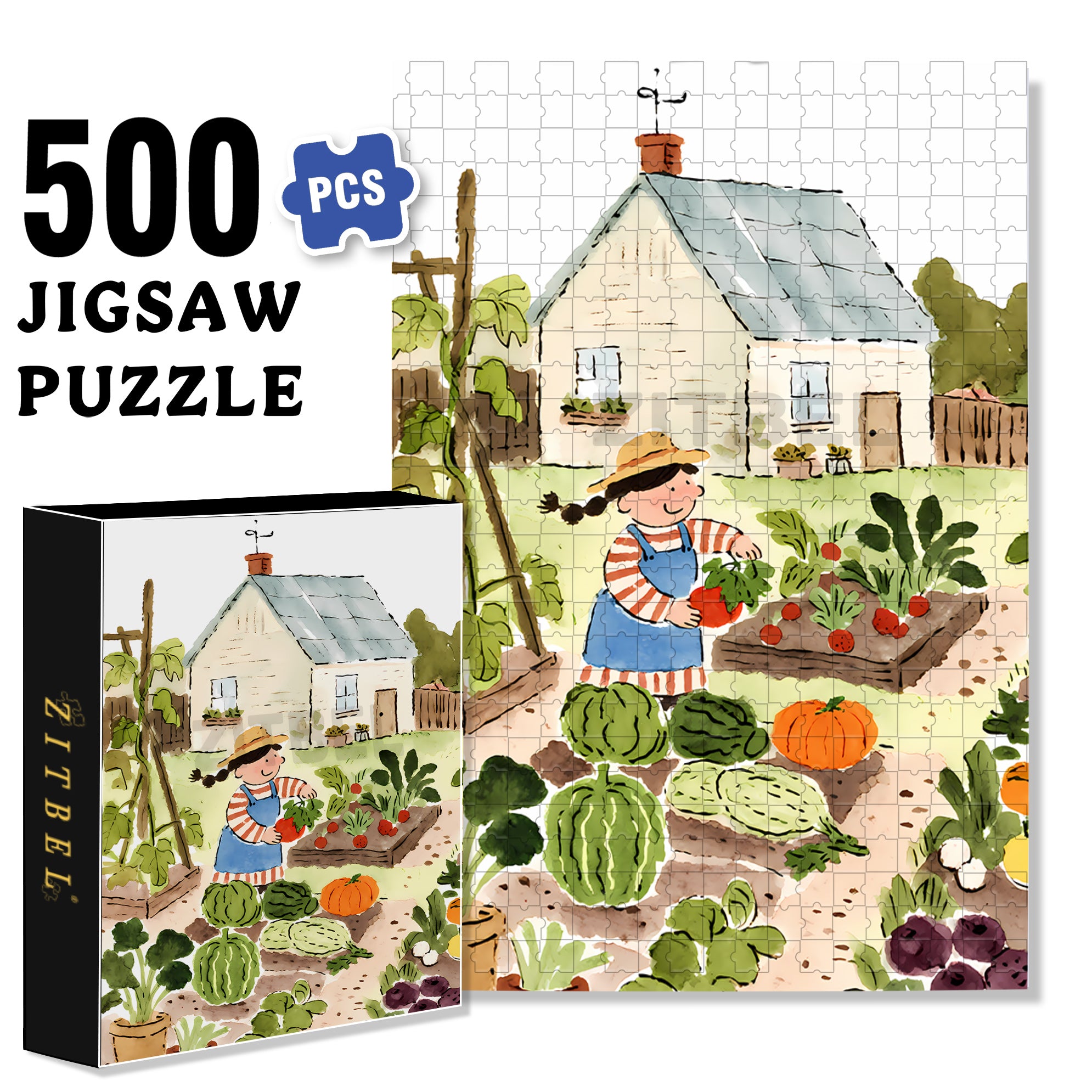 Vegetable Yard 500pcs/1000pcs Jigsaw Puzzle, Scratch-Resistant, Interactive Family Game & Brain-Boosting DIY Decor, Perfect for Halloween, Christmas & New Year Gifts, Family Puzzle Game