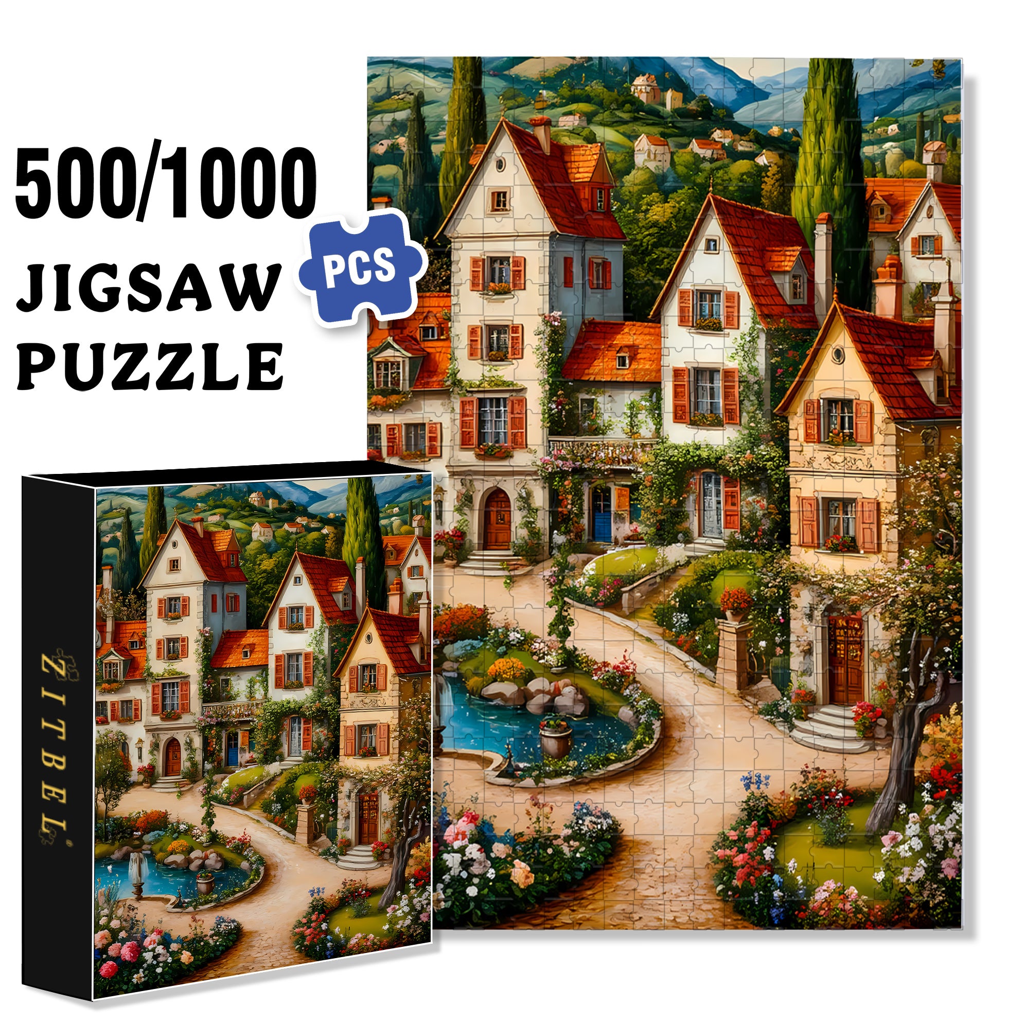 Village 500pcs/1000pcs Jigsaw Puzzle, Scratch-Resistant, Interactive Family Game & Brain-Boosting DIY Decor, Perfect for Halloween, Christmas & New Year Gifts, Family Puzzle Game