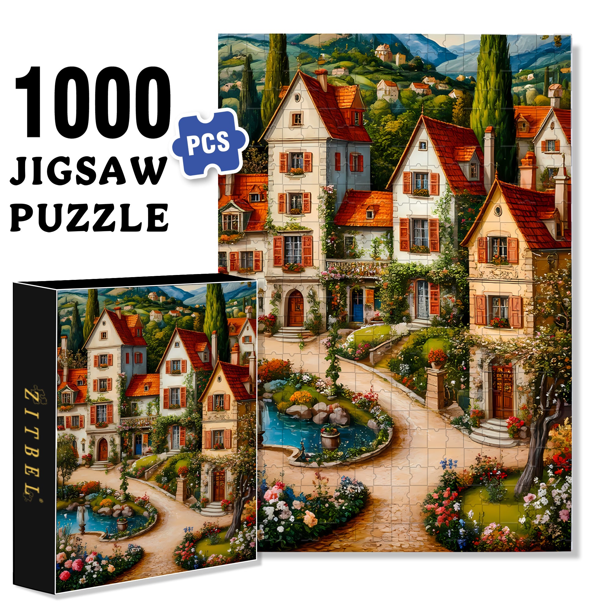 Village 500pcs/1000pcs Jigsaw Puzzle, Scratch-Resistant, Interactive Family Game & Brain-Boosting DIY Decor, Perfect for Halloween, Christmas & New Year Gifts, Family Puzzle Game