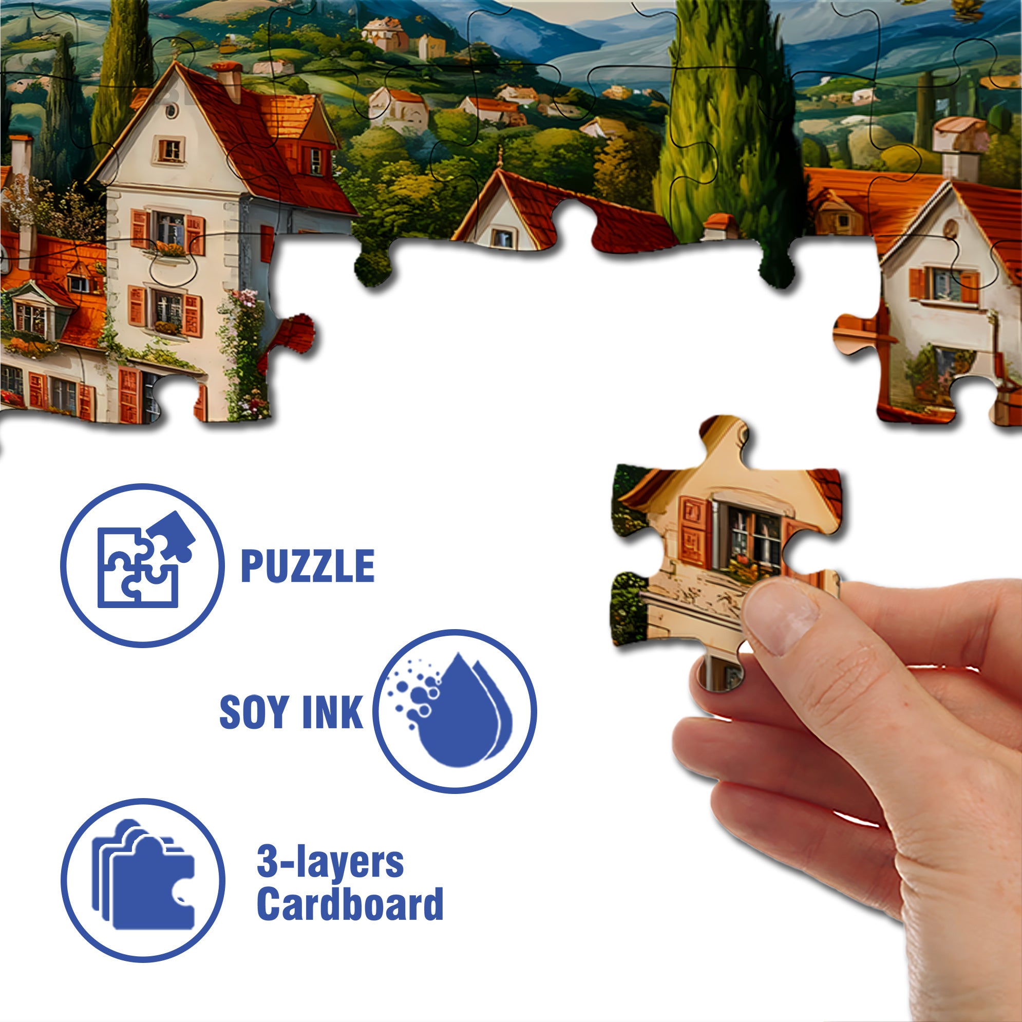 Village 500pcs/1000pcs Jigsaw Puzzle, Scratch-Resistant, Interactive Family Game & Brain-Boosting DIY Decor, Perfect for Halloween, Christmas & New Year Gifts, Family Puzzle Game