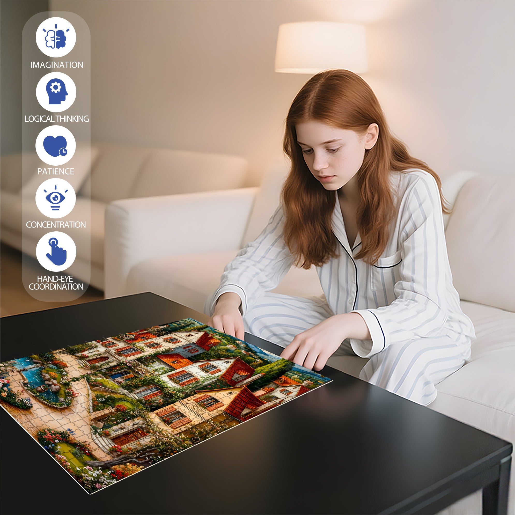 Village 500pcs/1000pcs Jigsaw Puzzle, Scratch-Resistant, Interactive Family Game & Brain-Boosting DIY Decor, Perfect for Halloween, Christmas & New Year Gifts, Family Puzzle Game