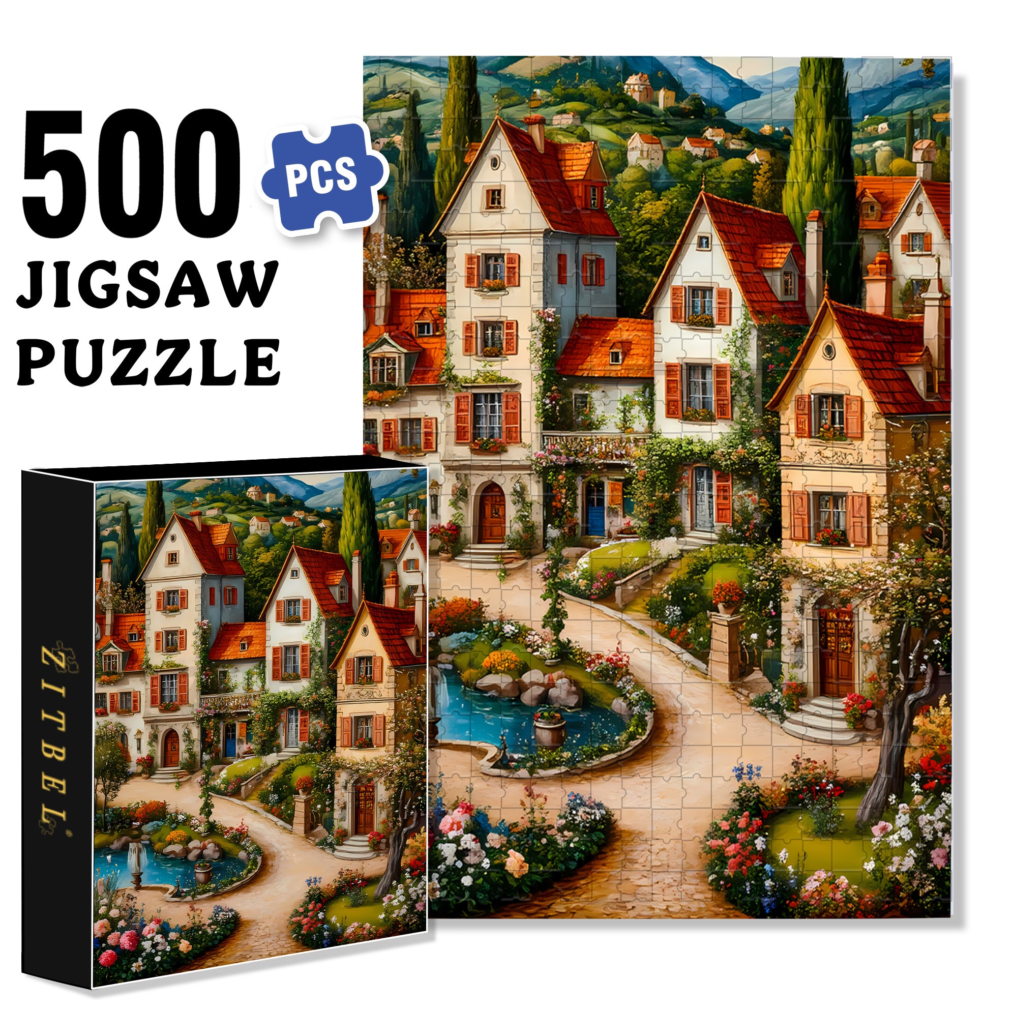 Village 500pcs/1000pcs Jigsaw Puzzle, Scratch-Resistant, Interactive Family Game & Brain-Boosting DIY Decor, Perfect for Halloween, Christmas & New Year Gifts, Family Puzzle Game