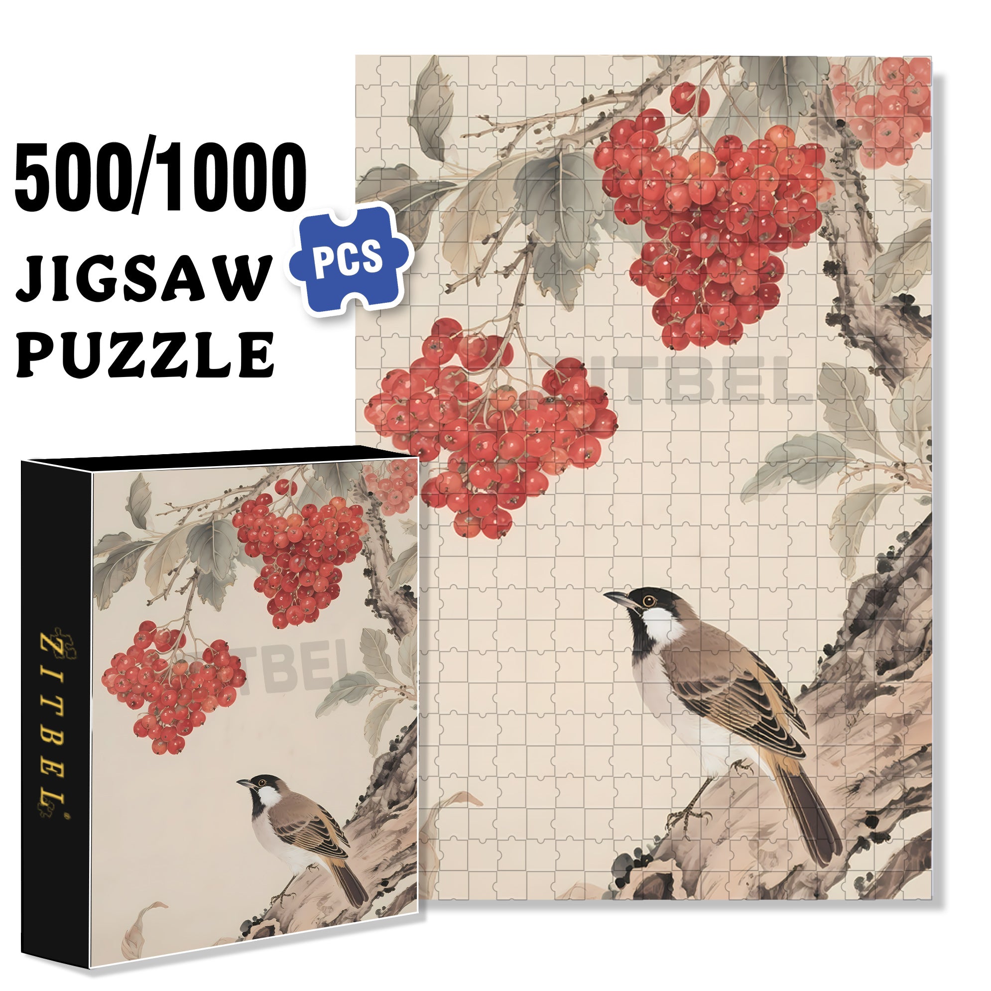Wood Thrush 500pcs/1000pcs Jigsaw Puzzle, Scratch-Resistant, Interactive Family Game & Brain-Boosting DIY Decor, Perfect for Halloween, Christmas & New Year Gifts, Family Puzzle Game