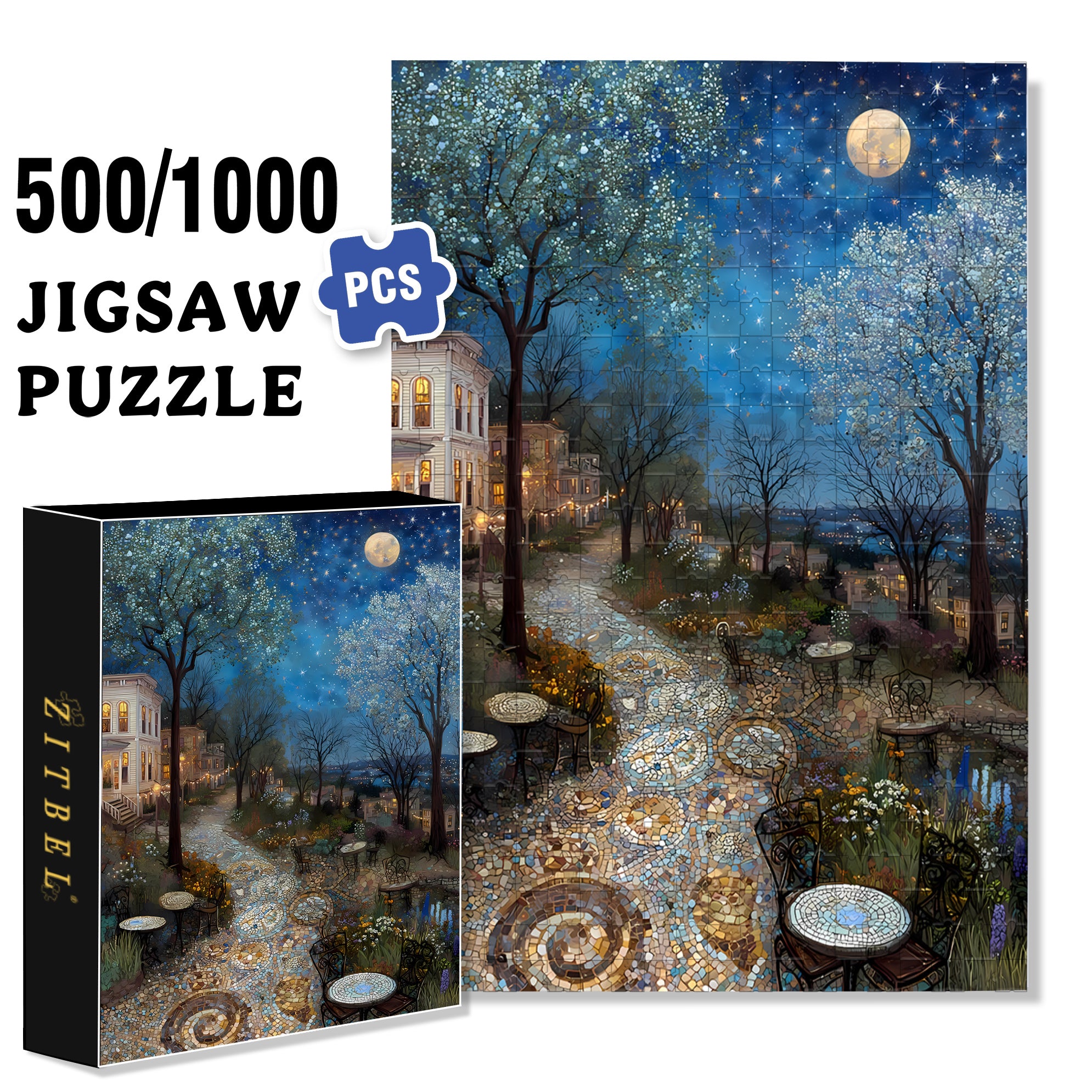 A Glommy Moonlit Night 500pcs/1000pcs Jigsaw Puzzle, Scratch-Resistant, Interactive Family Game & Brain-Boosting DIY Decor, Perfect for Halloween, Christmas & New Year Gifts, Family Puzzle Game