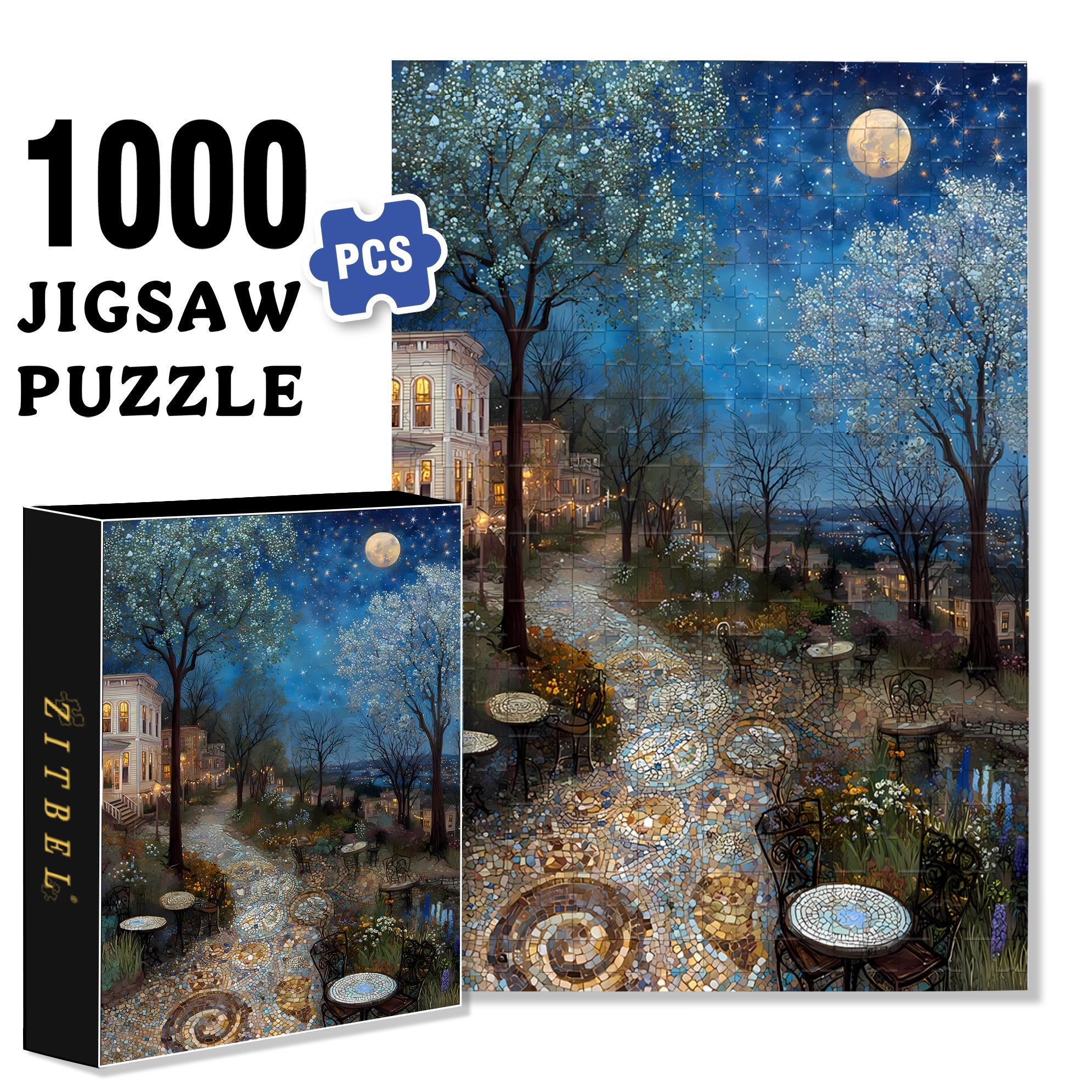 A Glommy Moonlit Night 500pcs/1000pcs Jigsaw Puzzle, Scratch-Resistant, Interactive Family Game & Brain-Boosting DIY Decor, Perfect for Halloween, Christmas & New Year Gifts, Family Puzzle Game