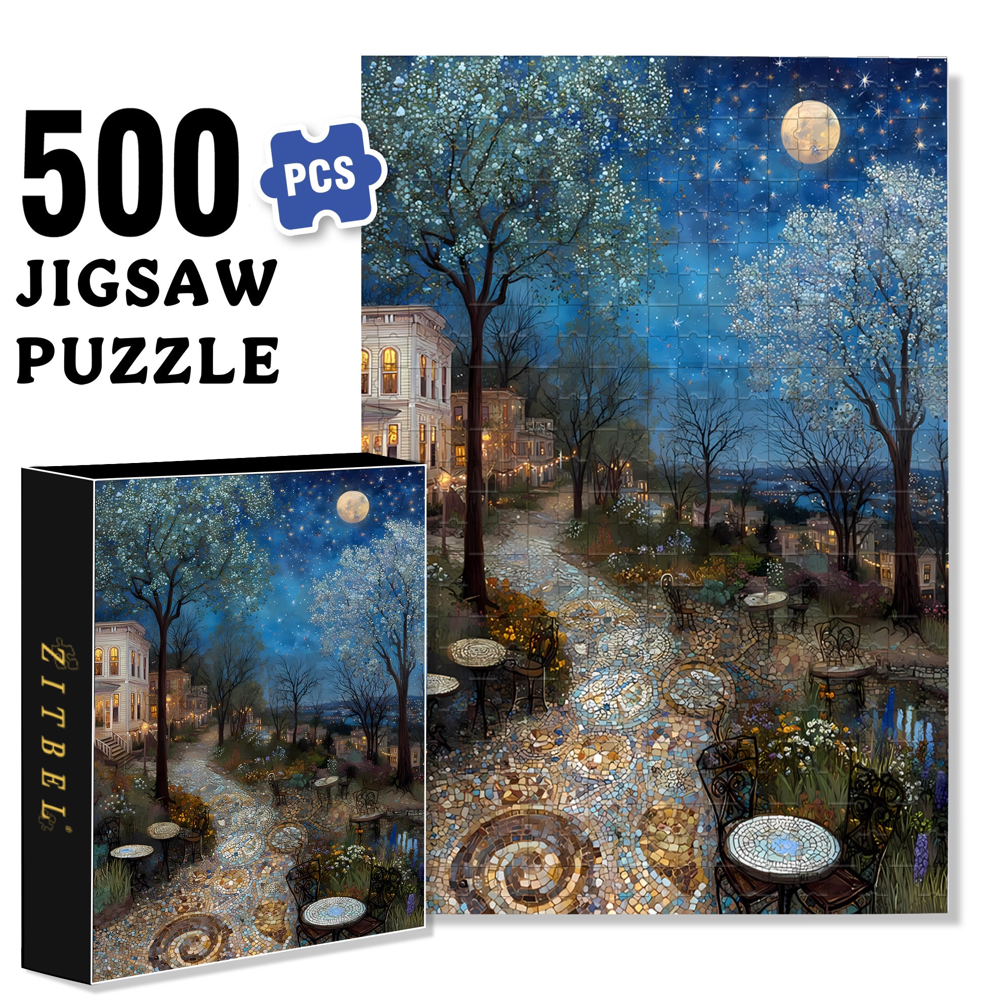 A Glommy Moonlit Night 500pcs/1000pcs Jigsaw Puzzle, Scratch-Resistant, Interactive Family Game & Brain-Boosting DIY Decor, Perfect for Halloween, Christmas & New Year Gifts, Family Puzzle Game