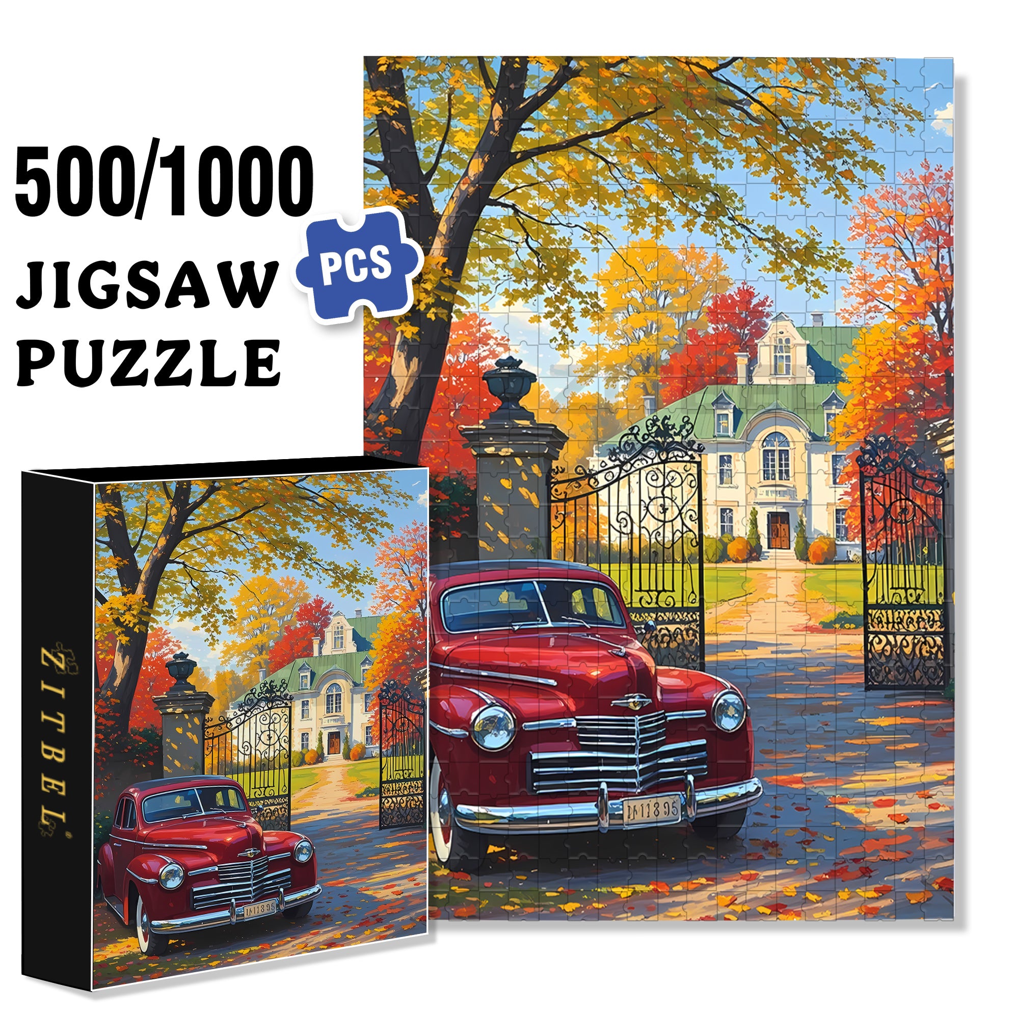 Antique Cars 500pcs/1000pcs Jigsaw Puzzle, Scratch-Resistant, Interactive Family Game & Brain-Boosting DIY Decor, Perfect for Halloween, Christmas & New Year Gifts, Family Puzzle Game