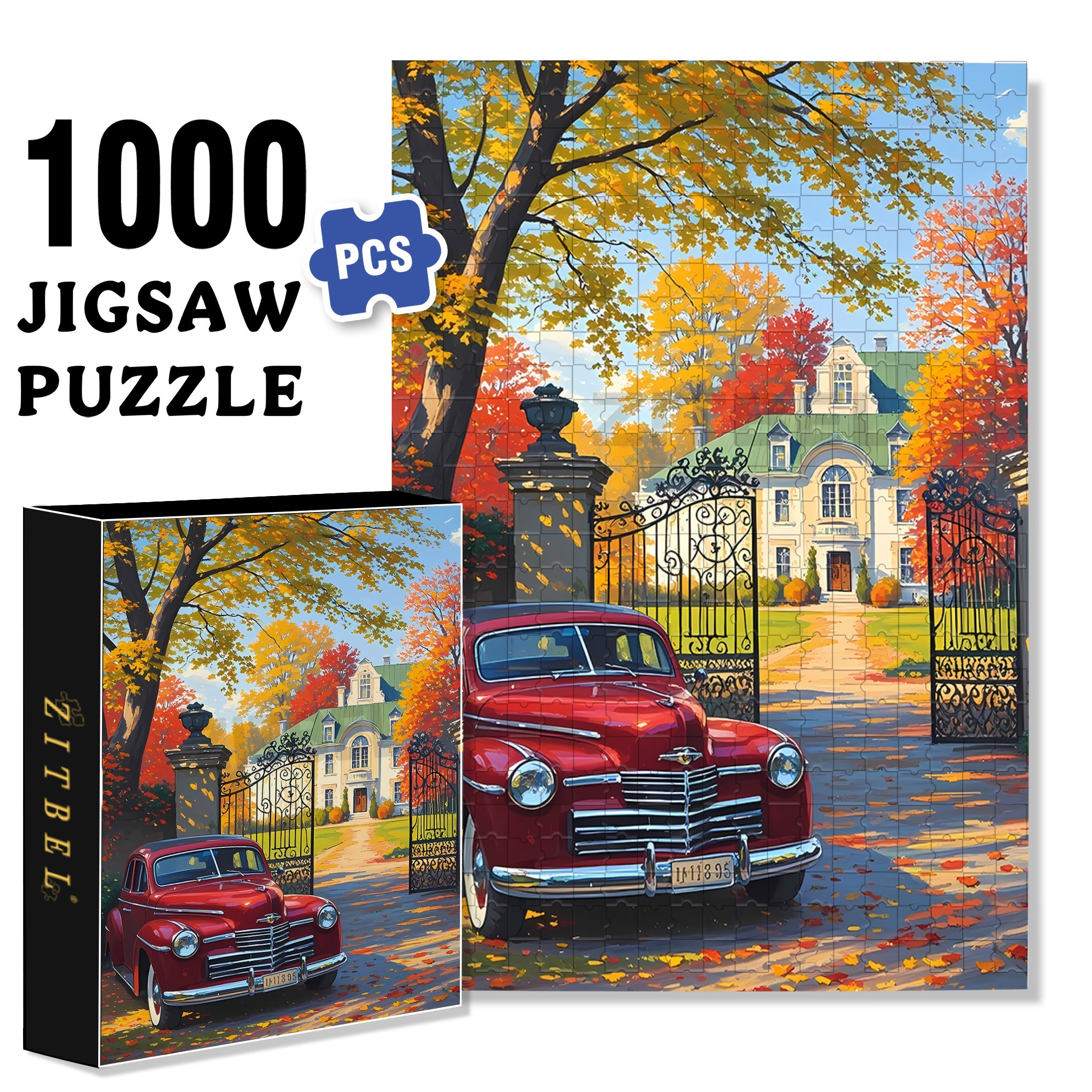 Antique Cars 500pcs/1000pcs Jigsaw Puzzle, Scratch-Resistant, Interactive Family Game & Brain-Boosting DIY Decor, Perfect for Halloween, Christmas & New Year Gifts, Family Puzzle Game