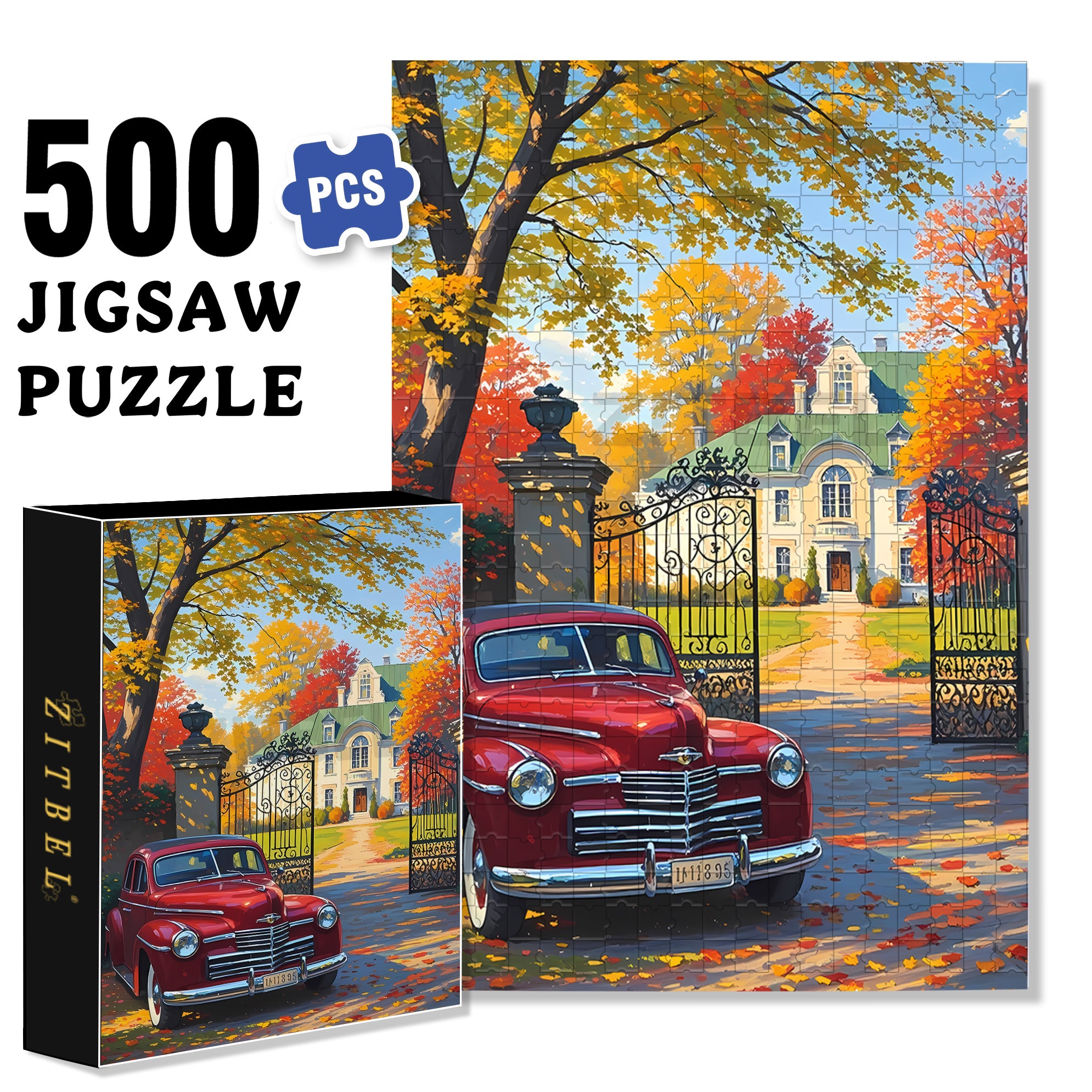 Antique Cars 500pcs/1000pcs Jigsaw Puzzle, Scratch-Resistant, Interactive Family Game & Brain-Boosting DIY Decor, Perfect for Halloween, Christmas & New Year Gifts, Family Puzzle Game