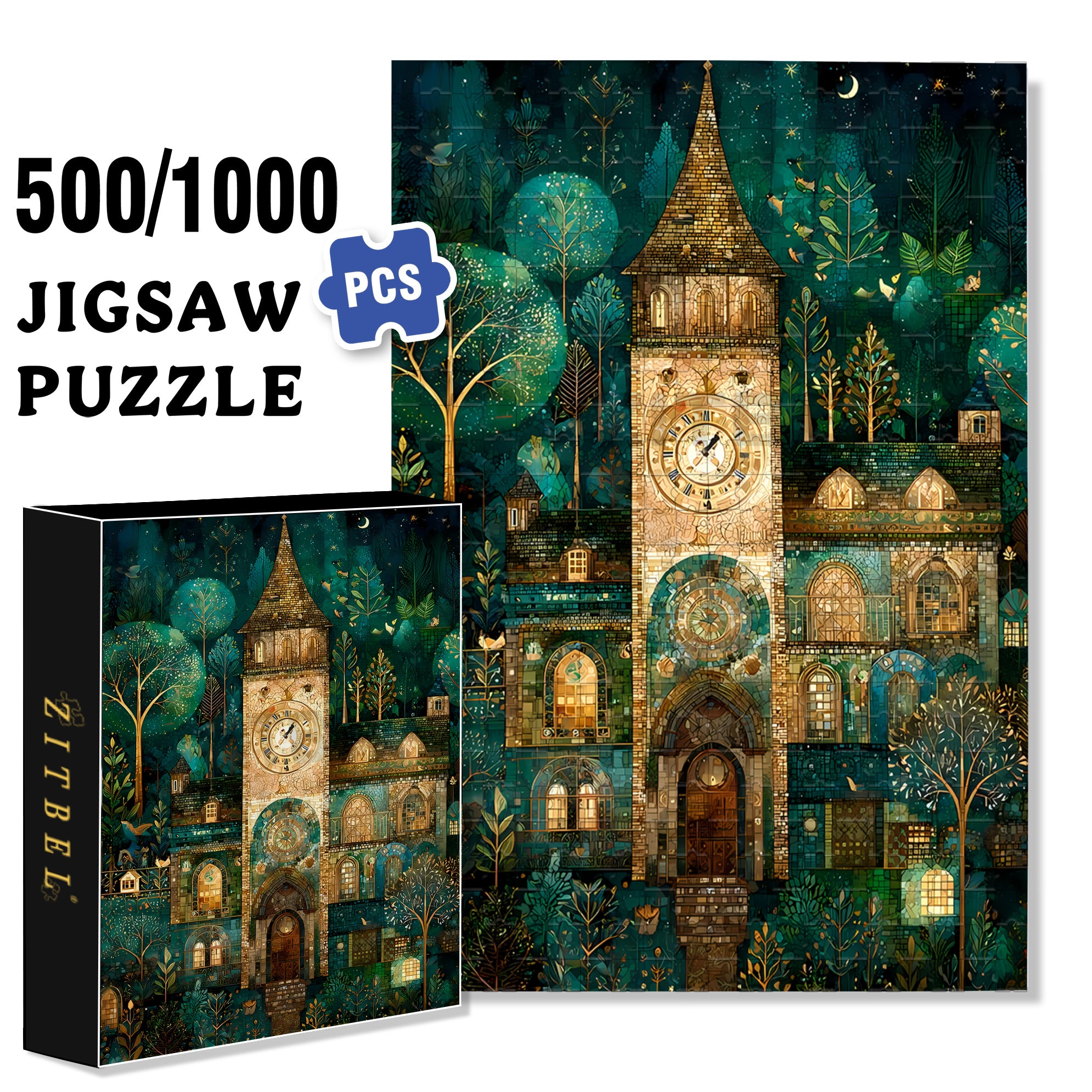 Bell Tower 500pcs/1000pcs Jigsaw Puzzle, Scratch-Resistant, Interactive Family Game & Brain-Boosting DIY Decor, Perfect for Halloween, Christmas & New Year Gifts, Family Puzzle Game