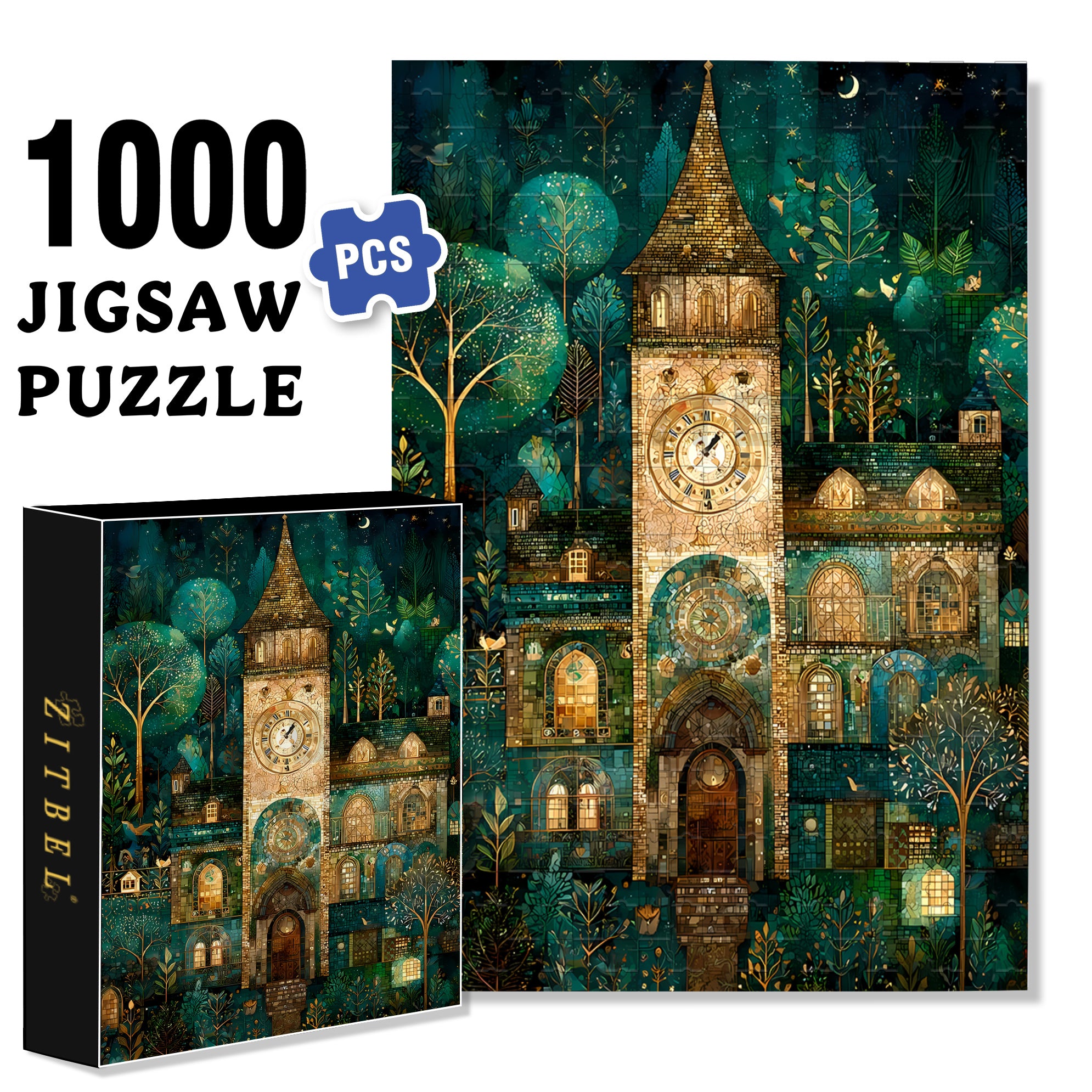 Bell Tower 500pcs/1000pcs Jigsaw Puzzle, Scratch-Resistant, Interactive Family Game & Brain-Boosting DIY Decor, Perfect for Halloween, Christmas & New Year Gifts, Family Puzzle Game