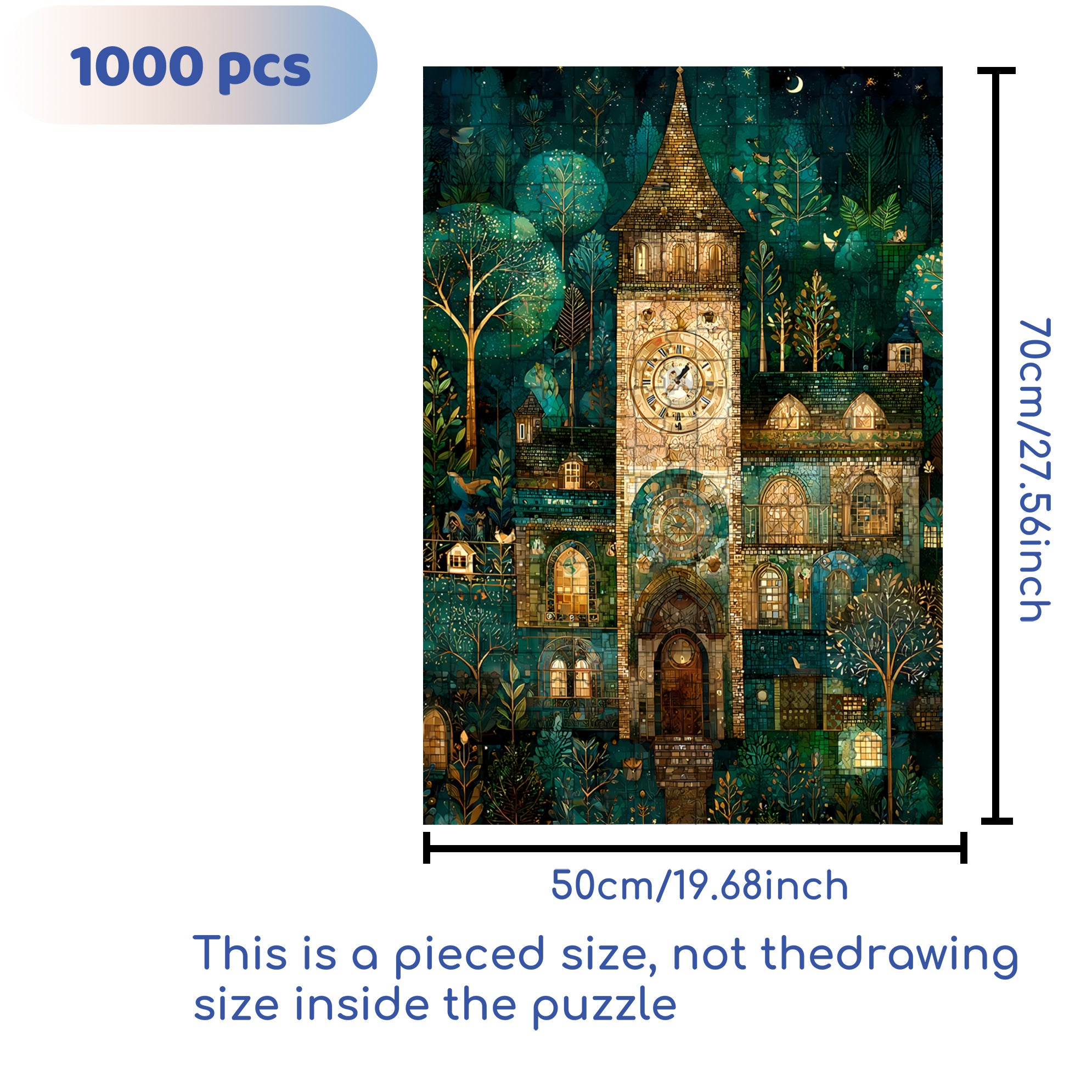 Bell Tower 500pcs/1000pcs Jigsaw Puzzle, Scratch-Resistant, Interactive Family Game & Brain-Boosting DIY Decor, Perfect for Halloween, Christmas & New Year Gifts, Family Puzzle Game