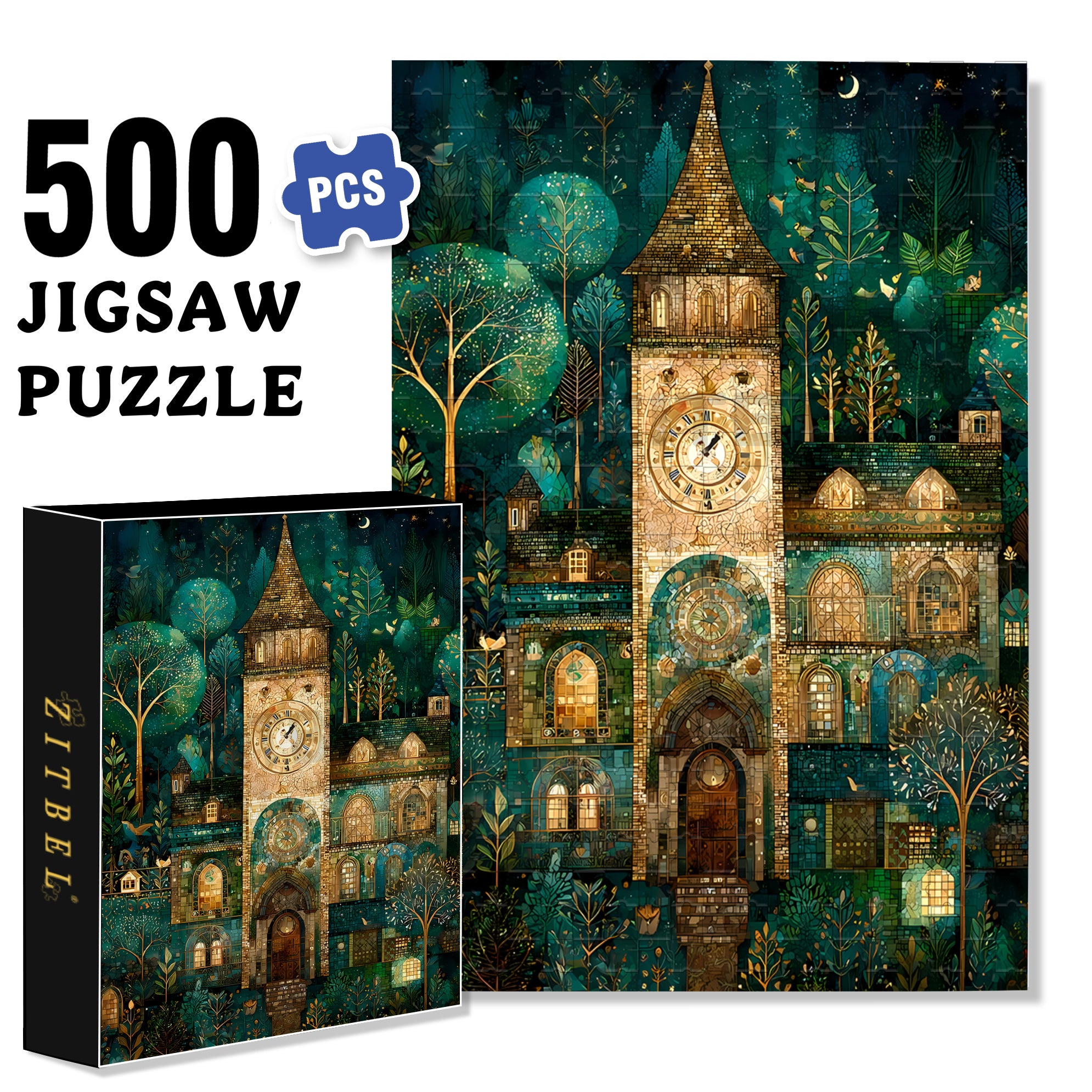 Bell Tower 500pcs/1000pcs Jigsaw Puzzle, Scratch-Resistant, Interactive Family Game & Brain-Boosting DIY Decor, Perfect for Halloween, Christmas & New Year Gifts, Family Puzzle Game