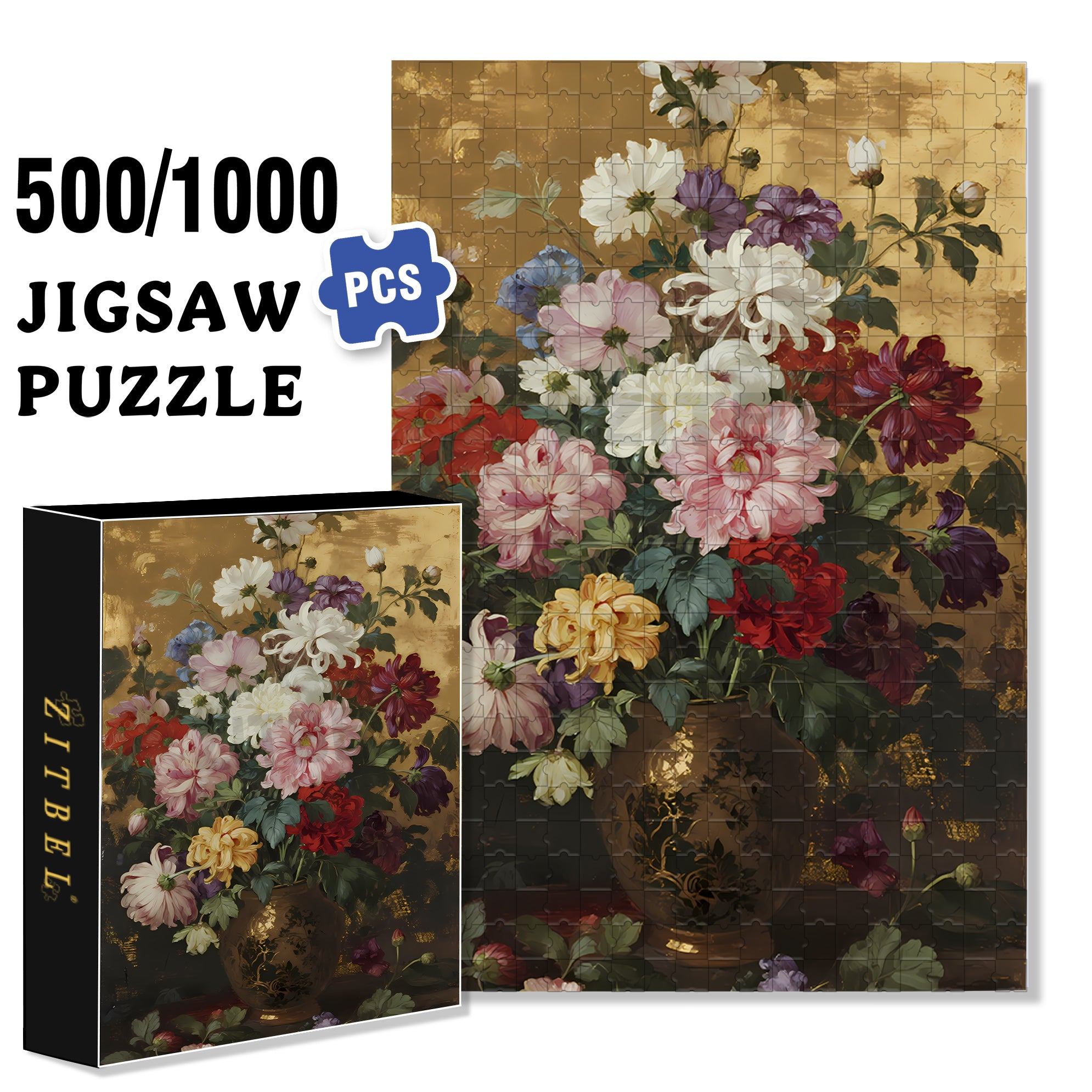 Chrysanthemum 500pcs/1000pcs Jigsaw Puzzle, Scratch-Resistant, Interactive Family Game & Brain-Boosting DIY Decor, Perfect for Halloween, Christmas & New Year Gifts, Family Puzzle Game